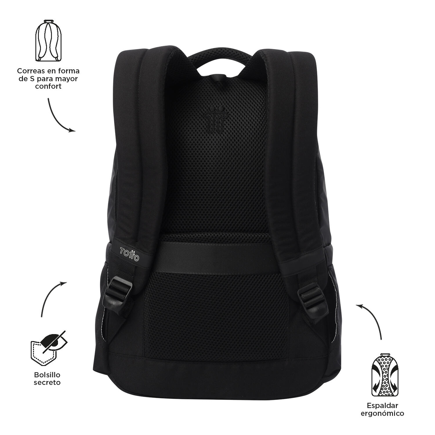 Totto Mochila urbana Steif Nara Negro Poliéster 30 x 42 x 16 cm 4/5