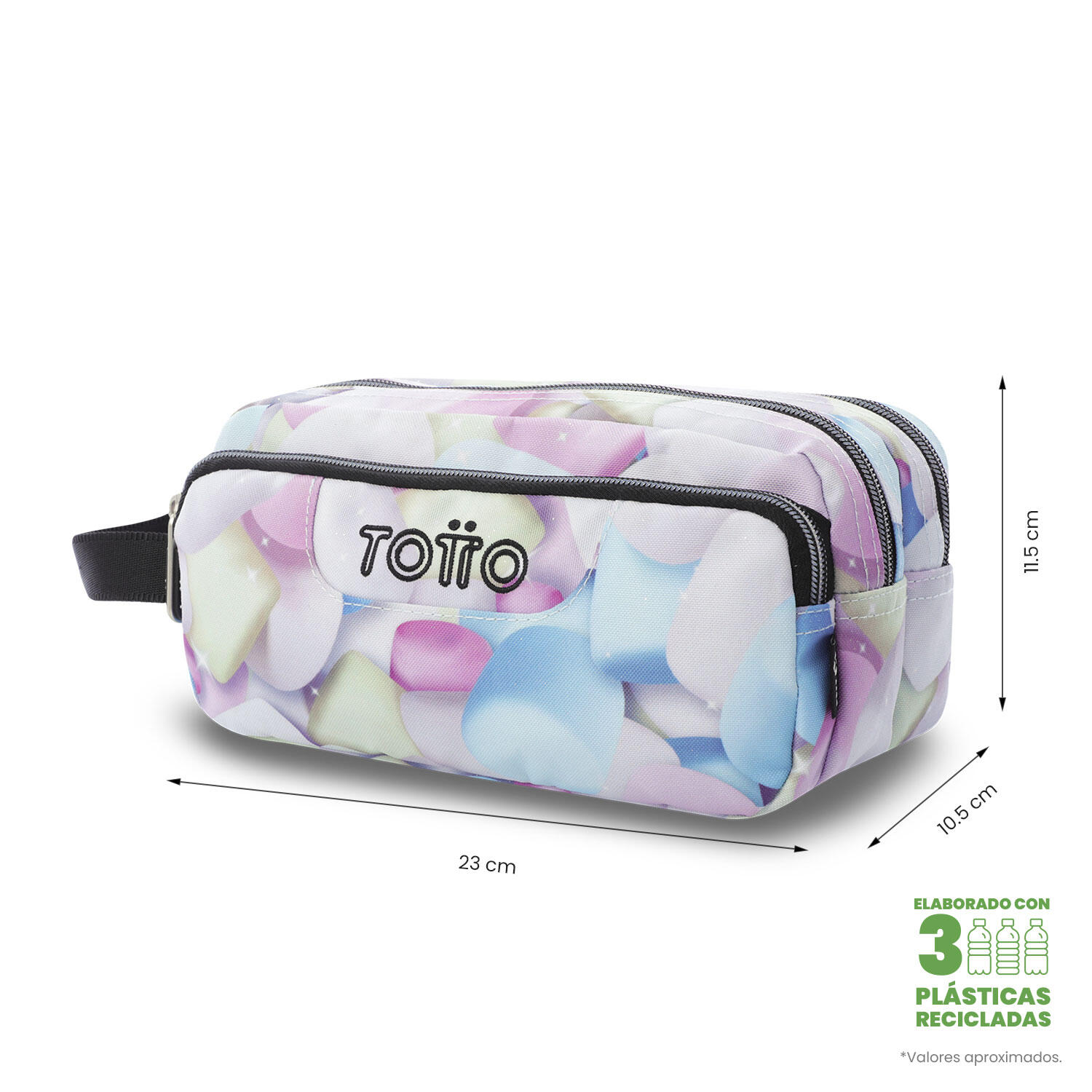 Totto Estuche escolar Agapec Glitter Corazones pastel Poliéster reciclado 23 x1 2/4