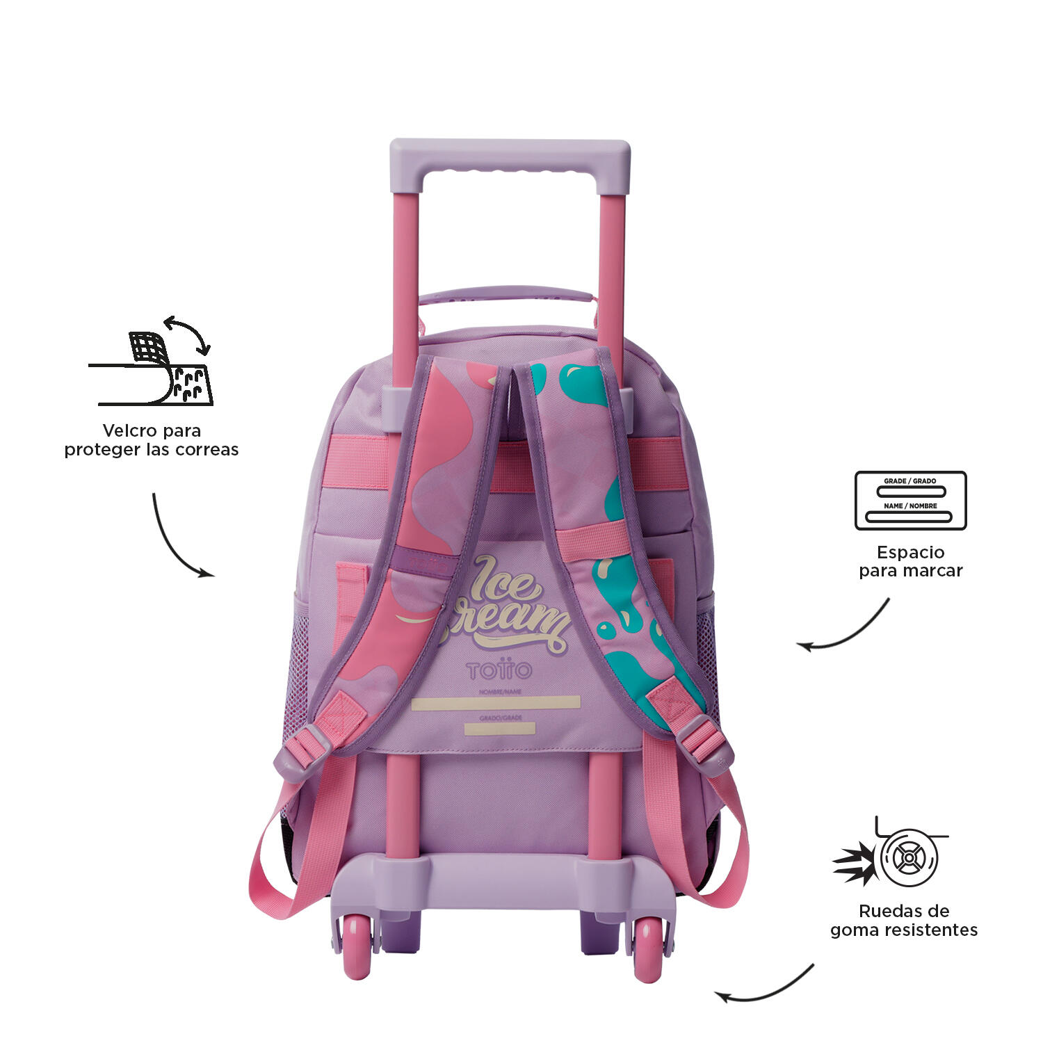 Totto Mochila infantil ruedas Ice Pop Rosa Poliéster 28.5 x 41 x 17 cm 3/5