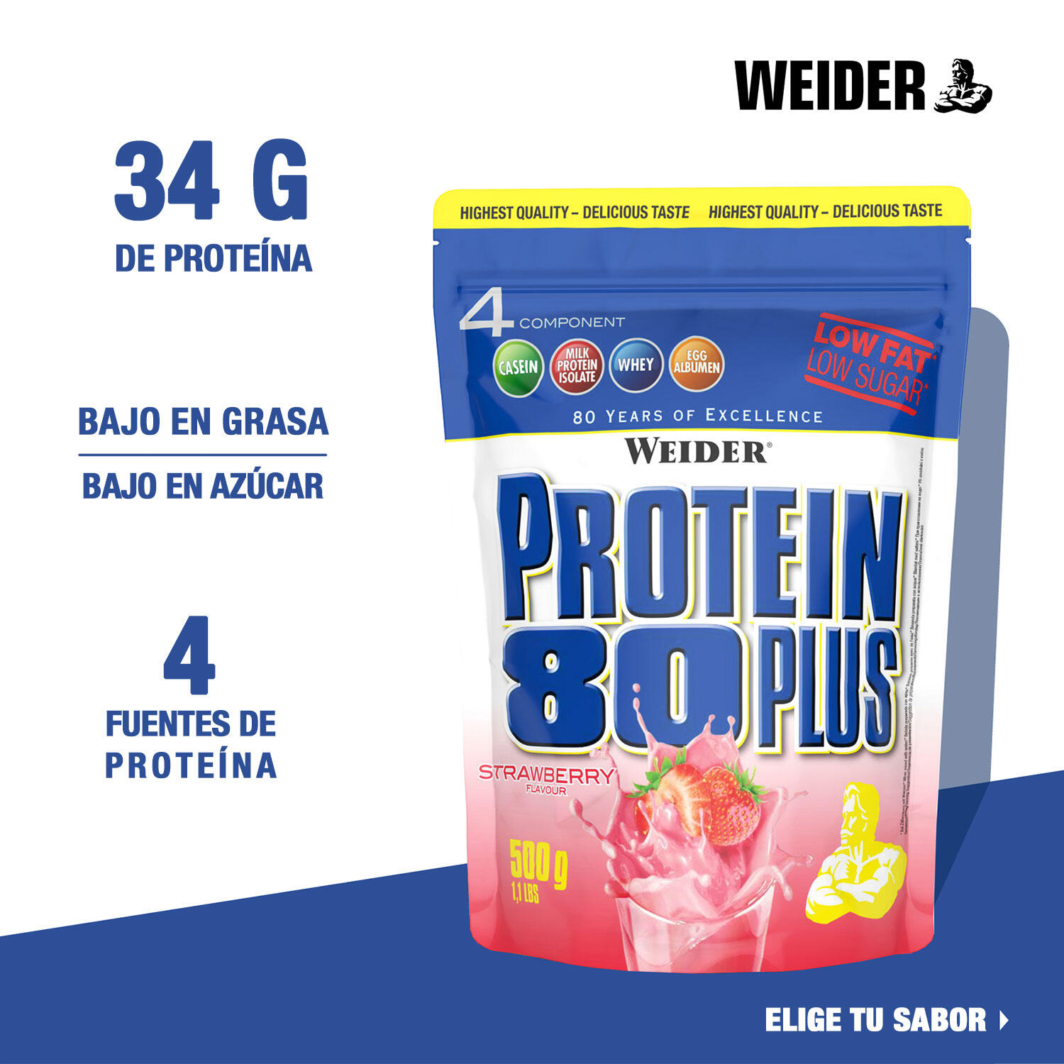 Weider Protein 80 Plus (500g) Strawberry - Eiweiße - Protein-Mischung 2/7