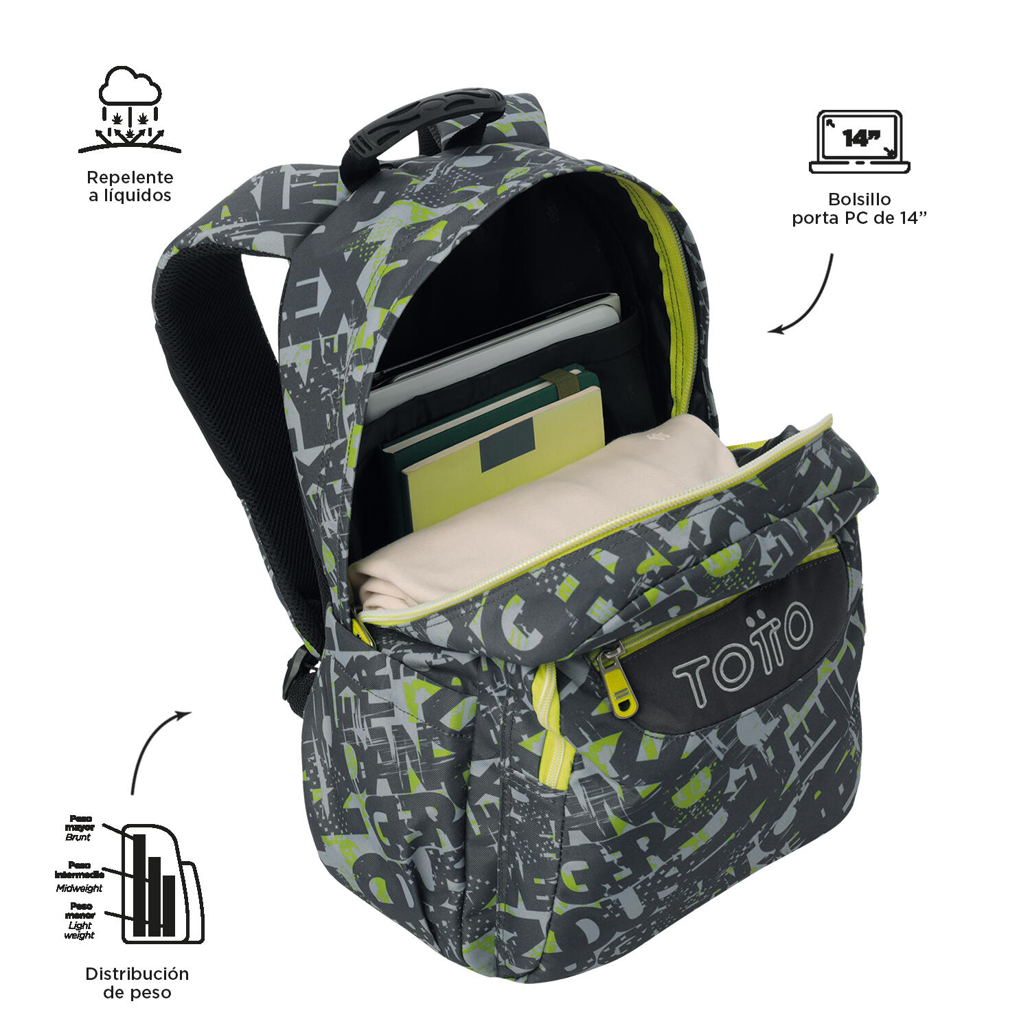 Totto Mochila escolar Acuareles Texgrunge Poliéster reciclado 33 x 44 x 14 cm 4/5