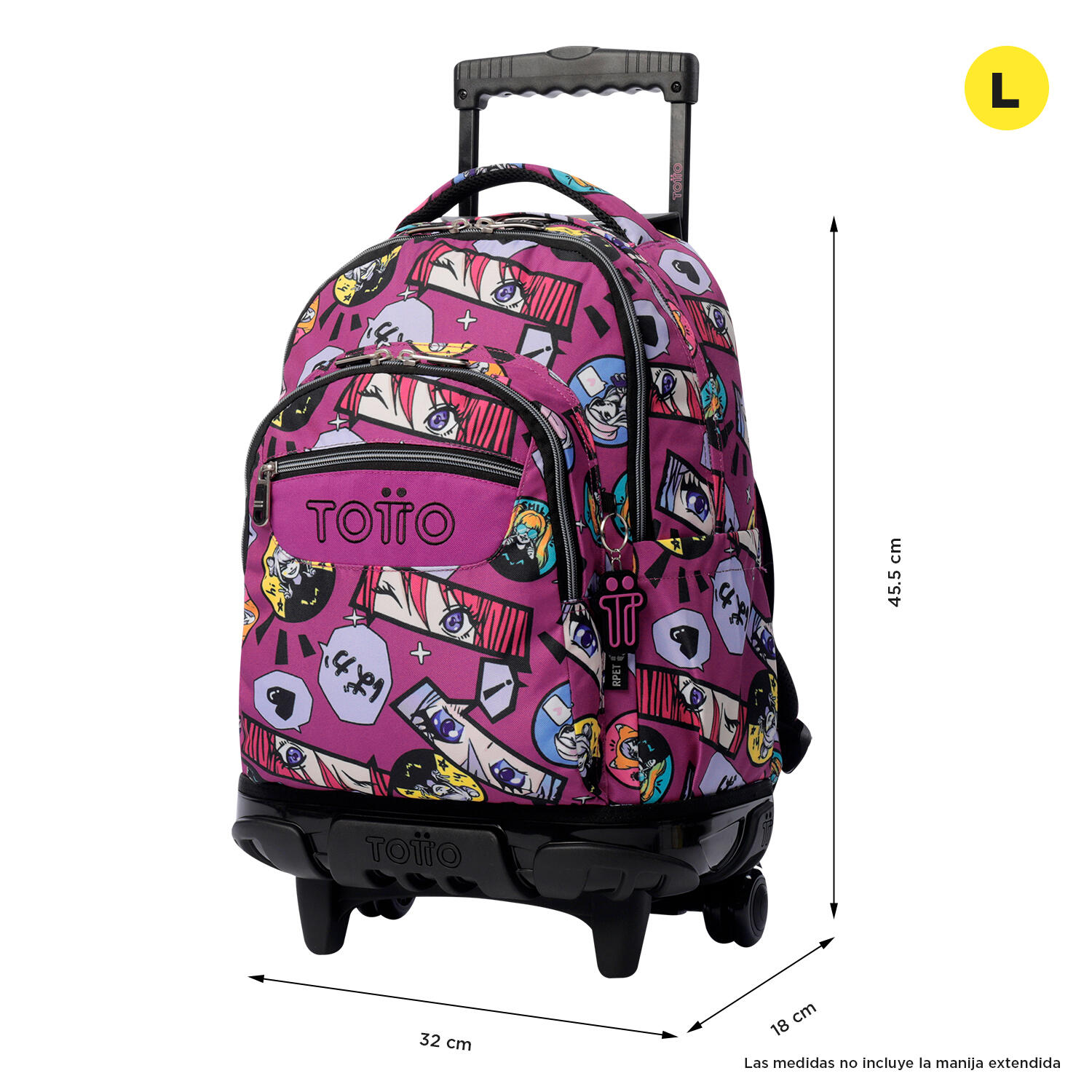 Totto Mochila escolar ruedas Renglones Kitsune Poliéster reciclado 32 x 45.5 x 3/5