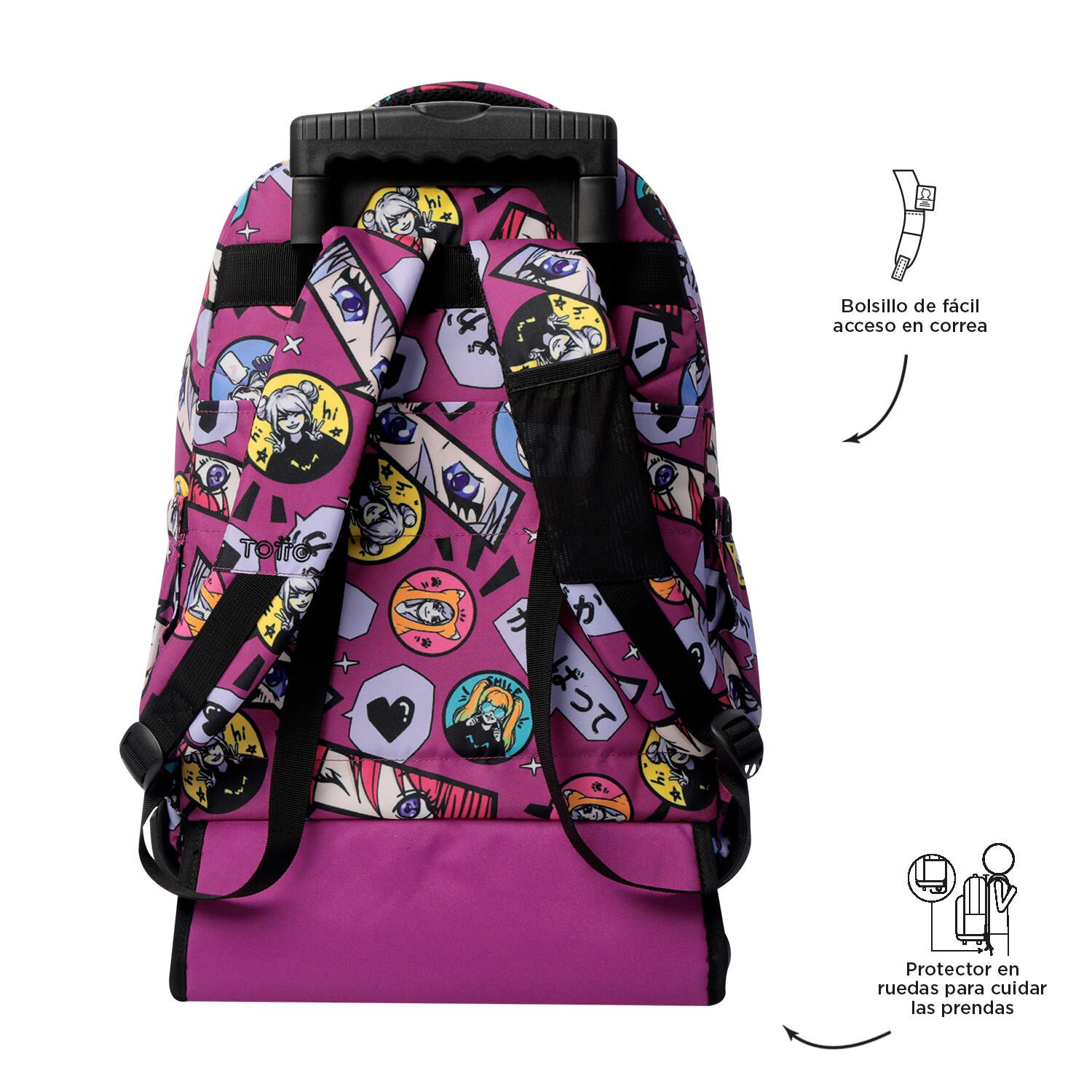 Totto Mochila escolar ruedas Renglones Kitsune Poliéster reciclado 32 x 45.5 x 5/5