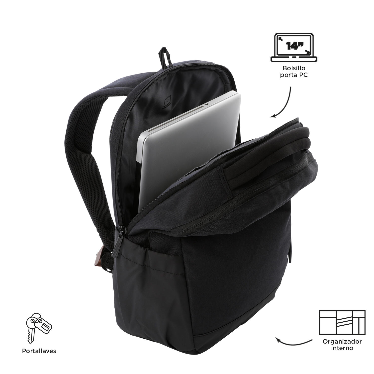 Totto Mochila ejecutiva Deleg 2.0 Black Poliéster 31 x 43 x 14 cm 4/5