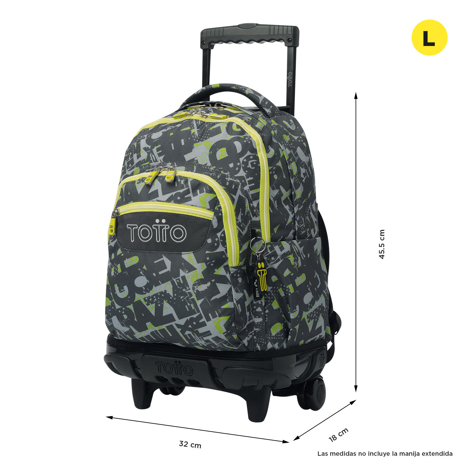 Totto Mochila escolar ruedas Renglones Texgrunge Poliéster reciclado 32 x 45.5 3/5