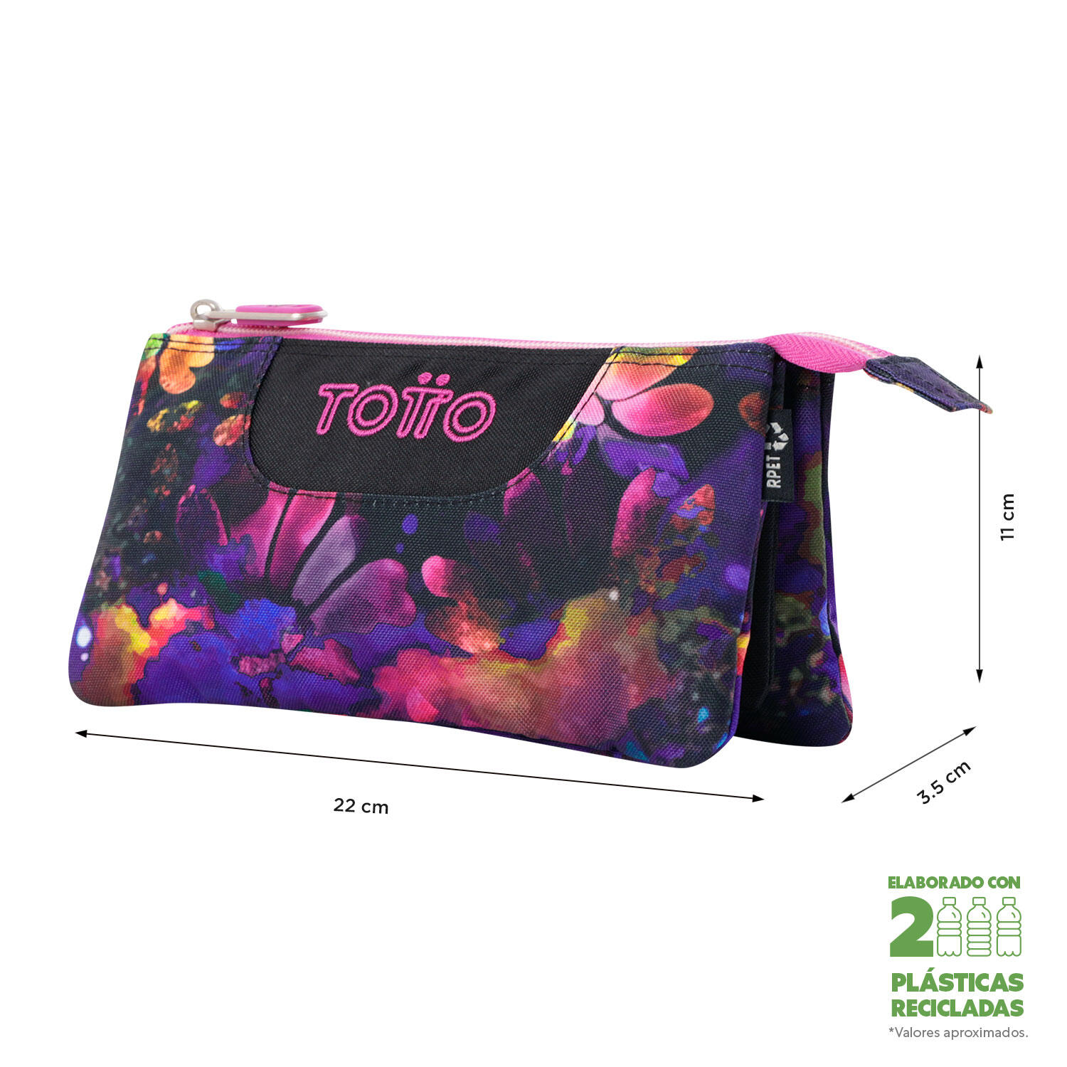 Totto Estuche escolar Tablero Flower Galaxy Poliéster reciclado 22 x 11 x 3.5 c 2/4