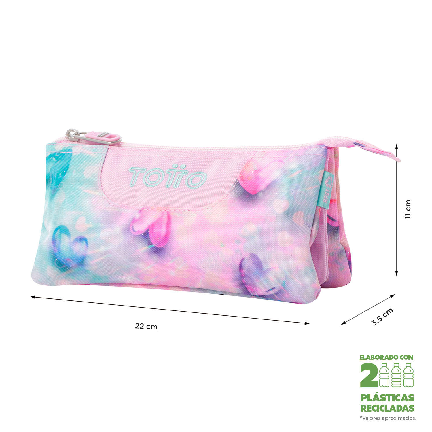 Totto Estuche escolar Tablero Shiny Heart Poliéster reciclado 22 x 11 x 3.5 cm 2/4