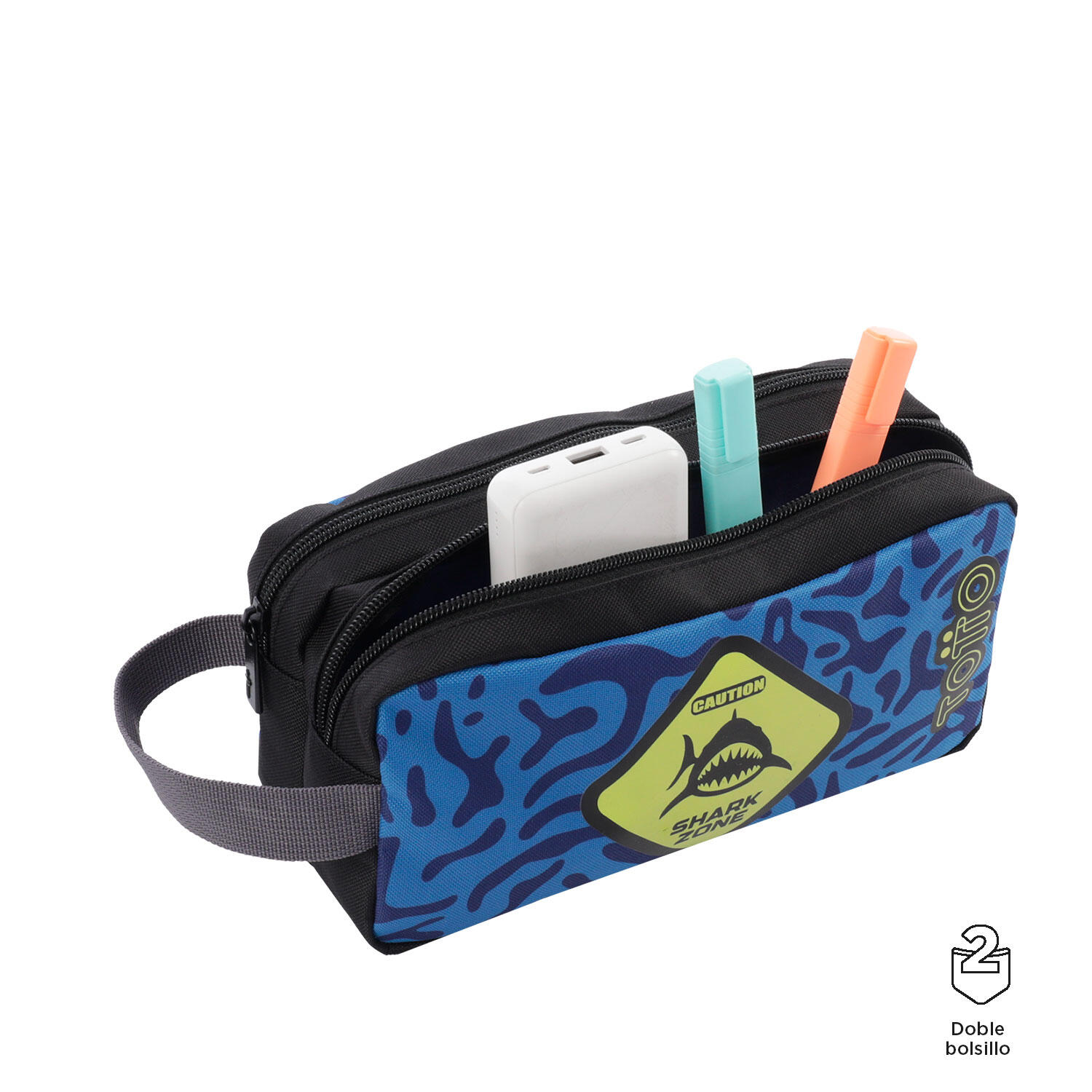 Totto Estuche infantil Shark Azul Poliéster 23 x 12 x 9 cm 3/4