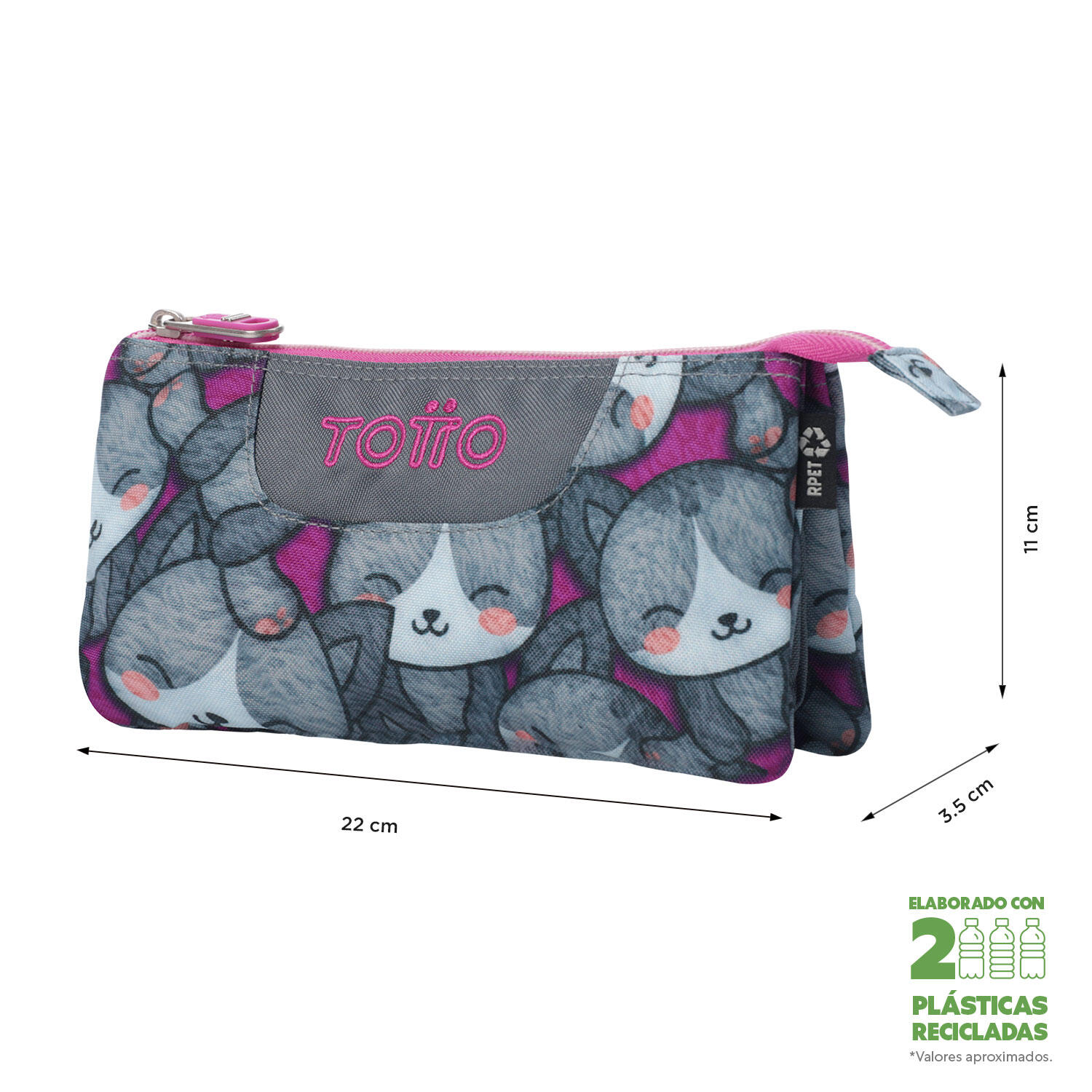 Totto Estuche escolar Tablero Kitten Rose Poliéster reciclado 22 x 11 x 3.5 cm 2/4