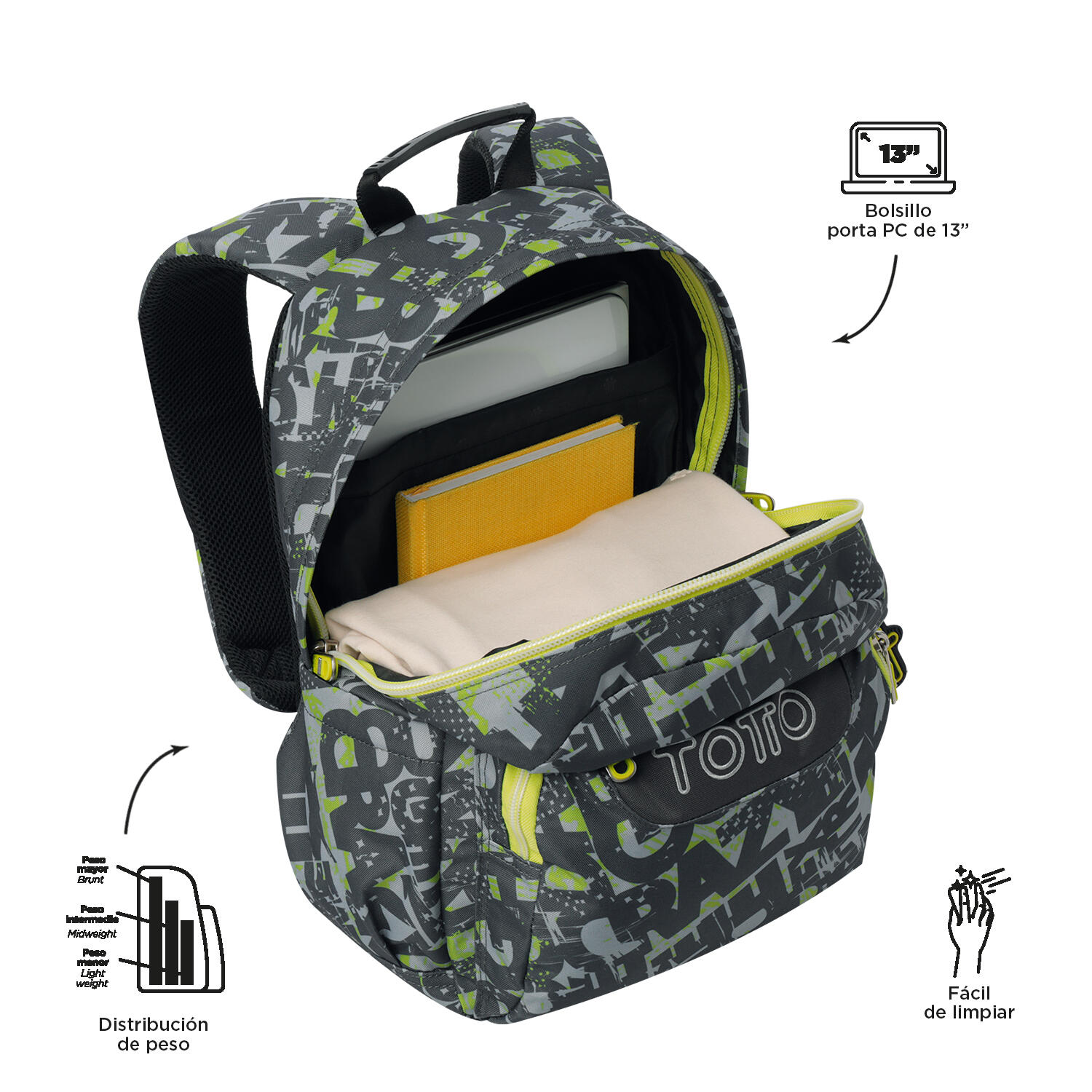 Totto Mochila escolar Gommas Texgrunge Poliéster reciclado 29 x 39 x 14 cm 4/5