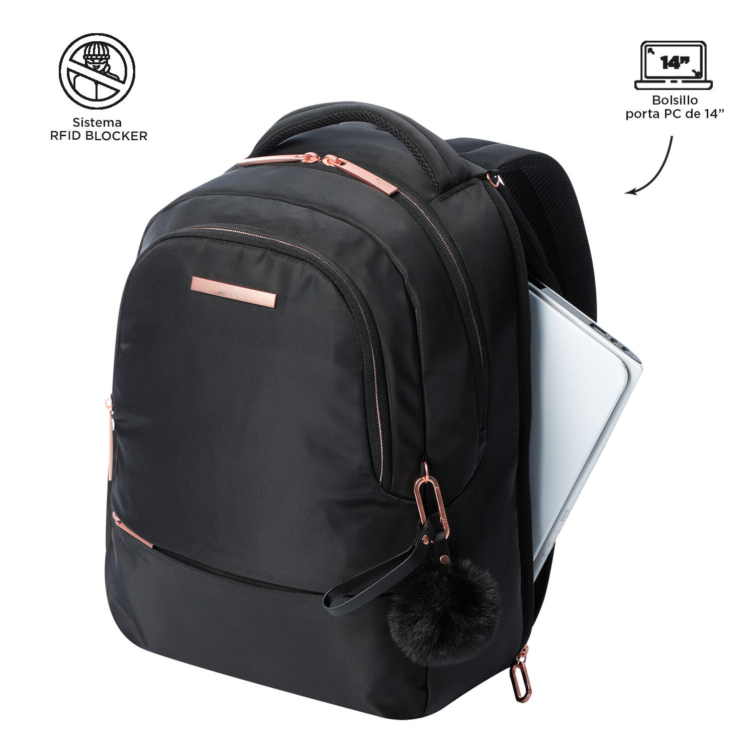 Totto Mochila ejecutiva Adelaide 2.0 Black Poliéster 30 x 42 x 14 cm 4/5