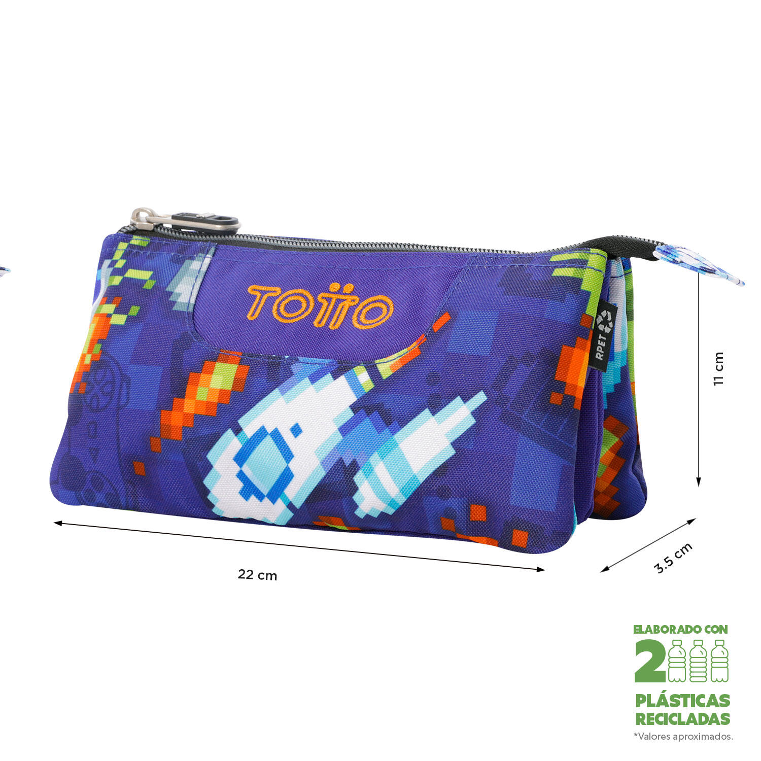 Totto Estuche escolar Tablero Space Blue Poliéster reciclado 22 x 11 x 3.5 cm 2/4