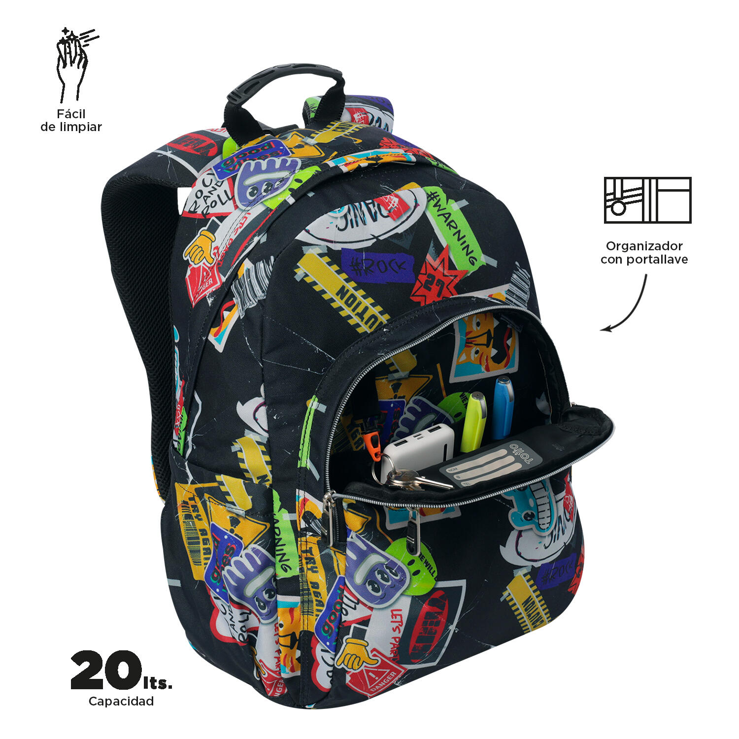 Totto Mochila escolar Acuareles Sticky Poliéster reciclado 33 x 44 x 14 cm 5/5