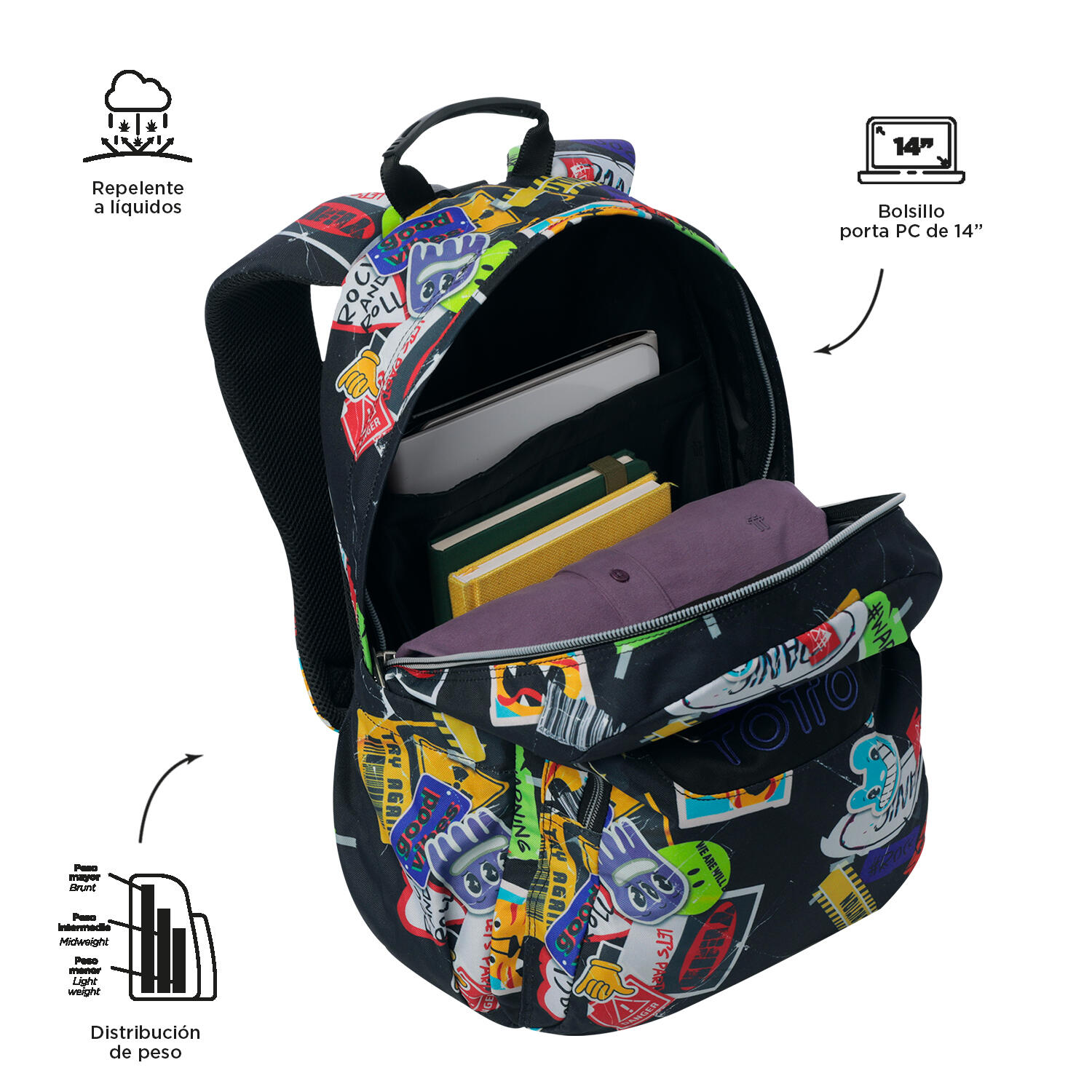 Totto Mochila escolar Acuareles Sticky Poliéster reciclado 33 x 44 x 14 cm 4/5