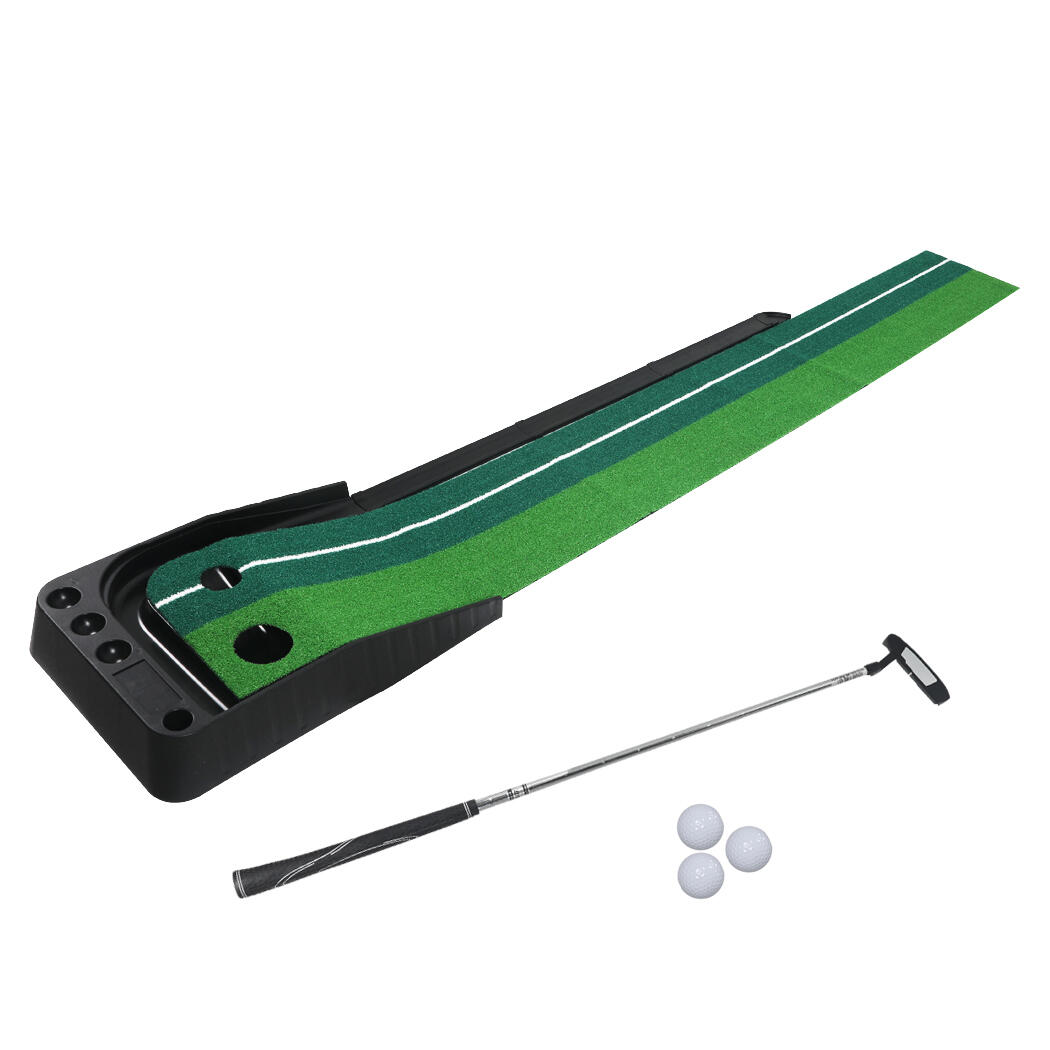 Centra Golf Putting Mat Bundle 250cmx40cm Portable Auto Return Practice