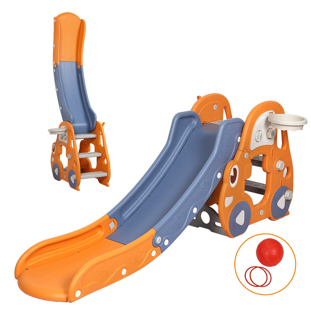 Bopeep Kid Slide Set Basketball Hoop Indoor Outdoor Playground Activity - Orange