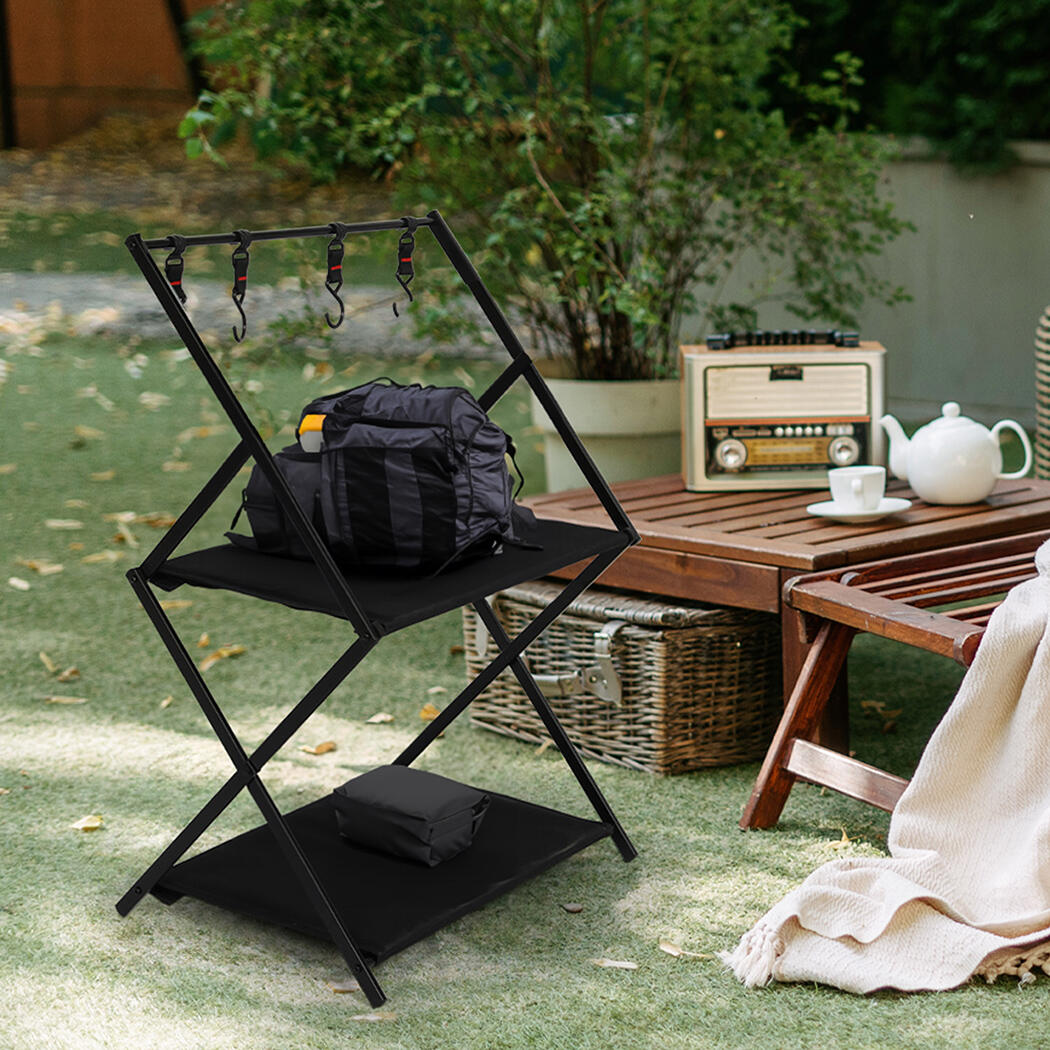 Levede S Szie 47.8x31x71cm Camping Shelf 2 Layers Portable - Black