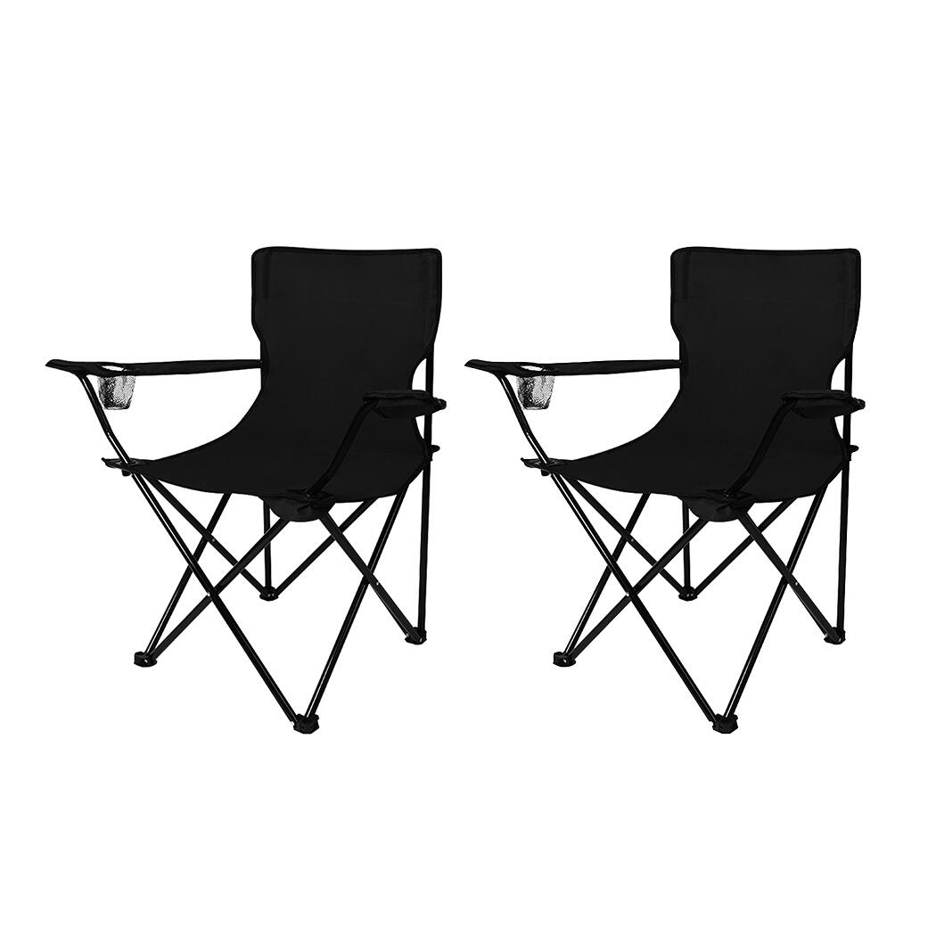 Levede 2Pcs Portable Camping and Hiking Folding Chair - Black