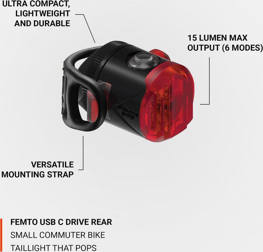 Lezyne Femto USB C Drive Luce posteriore nera 3/5