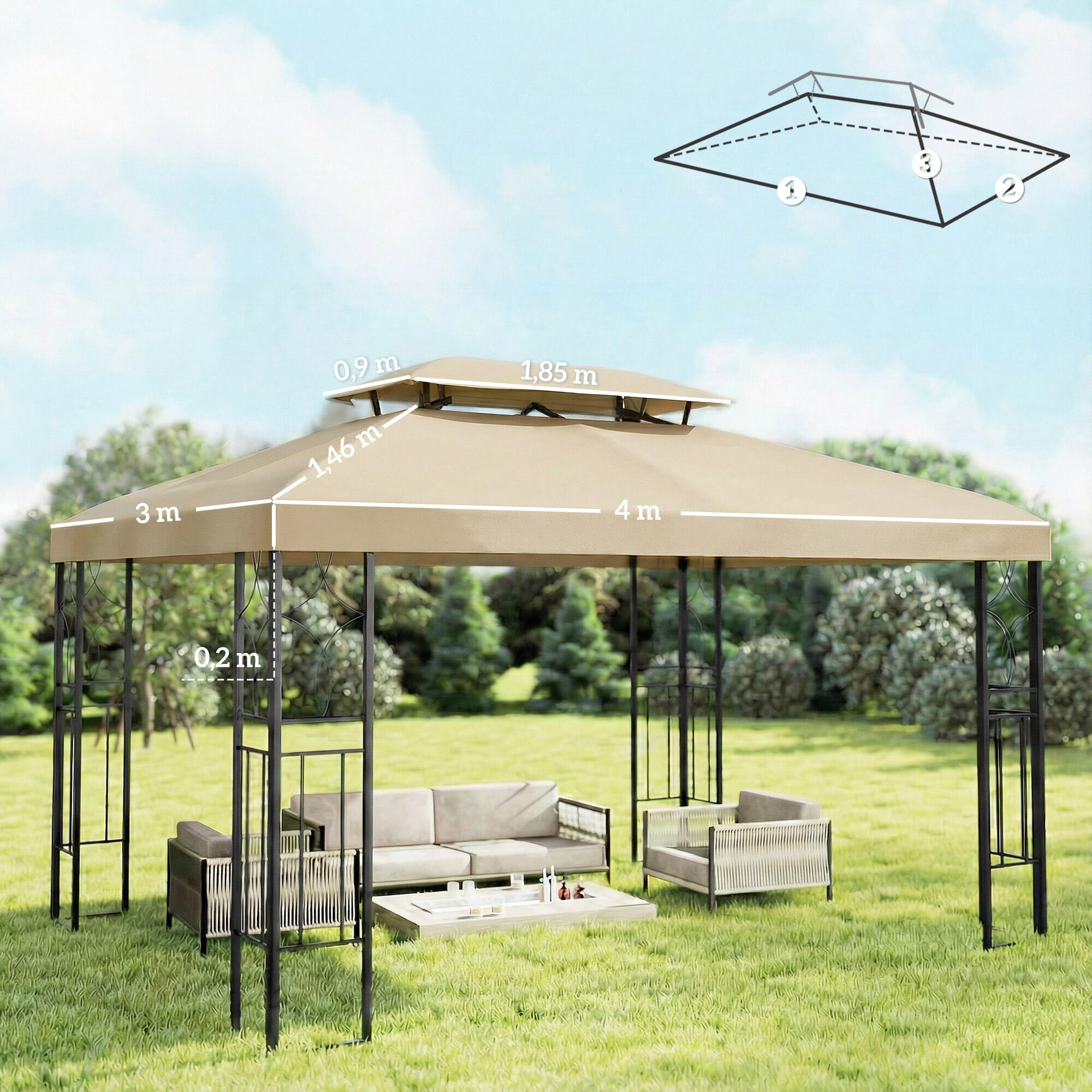 Techo de Repuesto Outsunny 400x300 cm Crema 3/7
