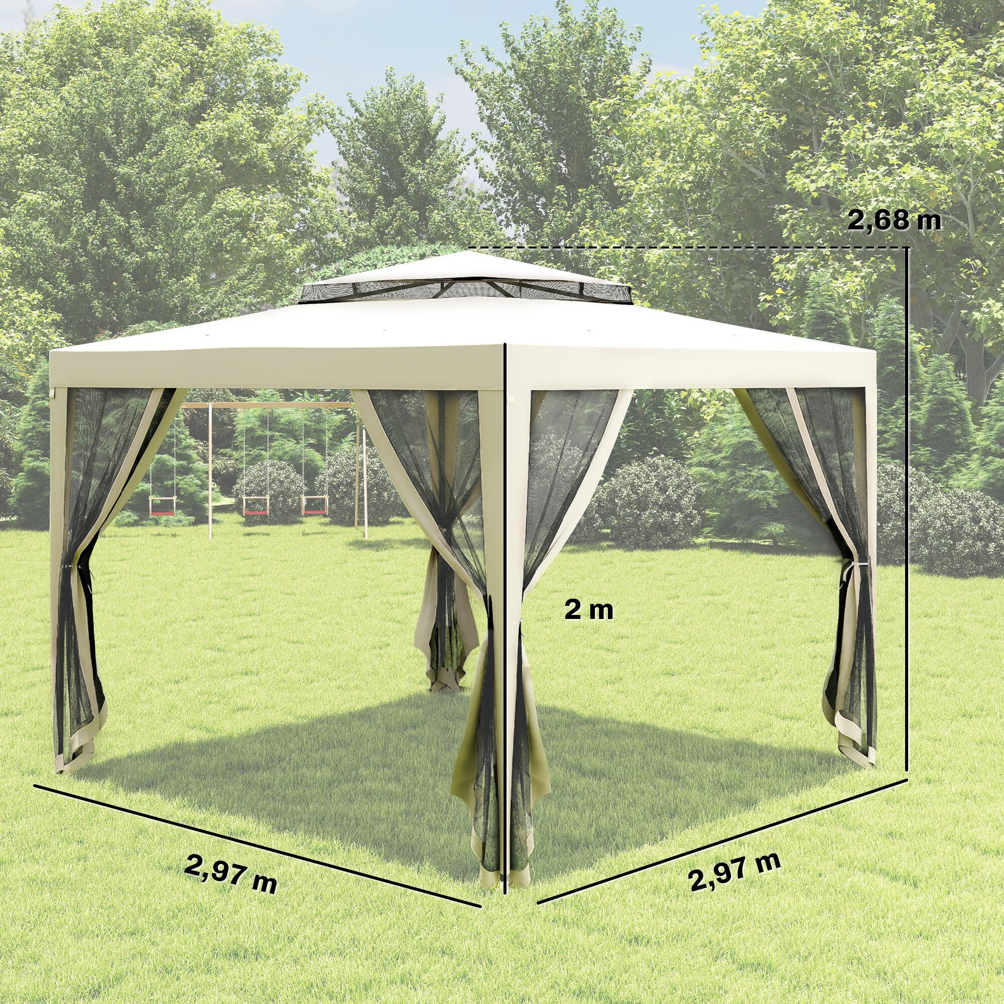 Carpa de Jardín Outsunny 297x297x268 cm Crema 3/7