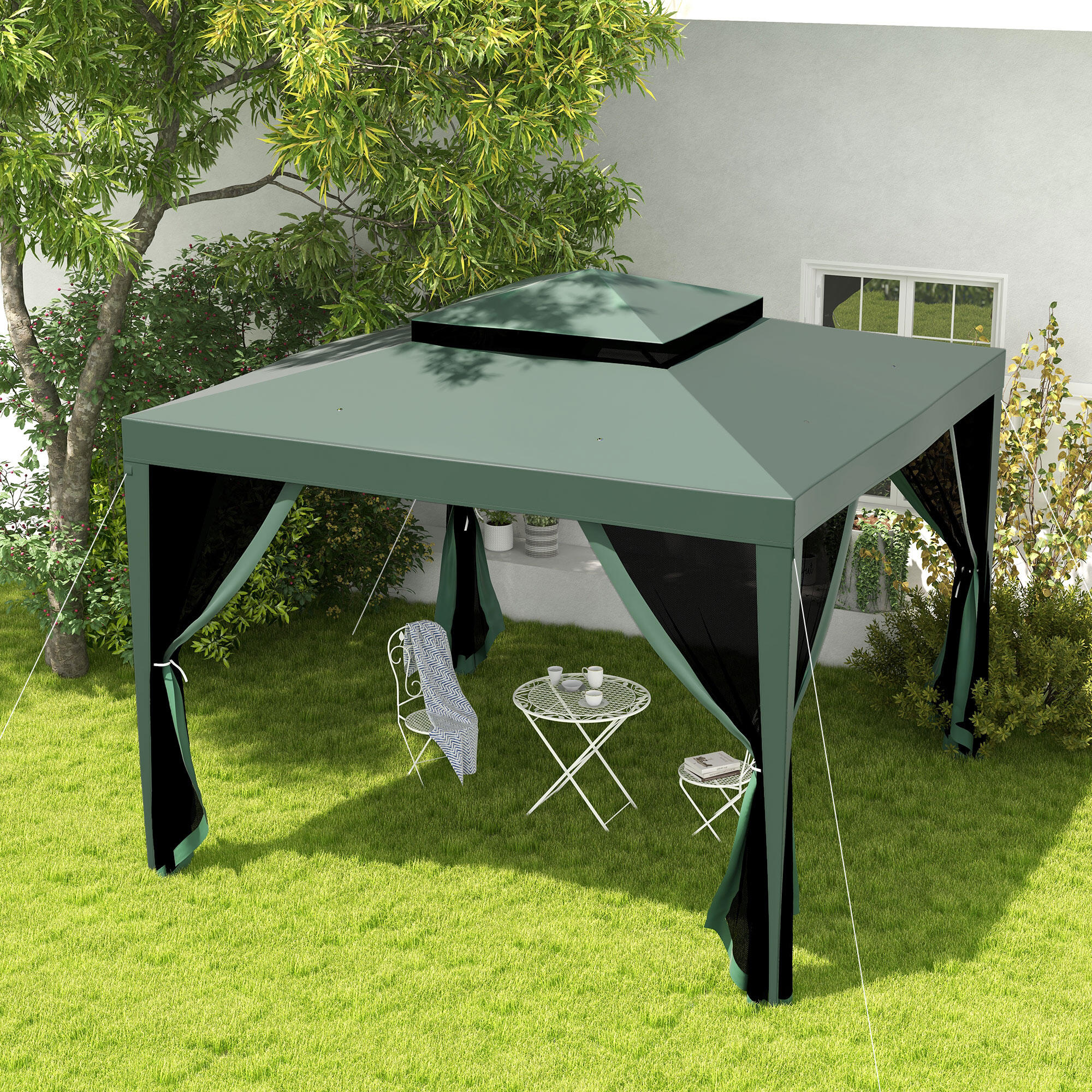 Carpa de Jardín Outsunny 297x297x268 cm Verde 2/7