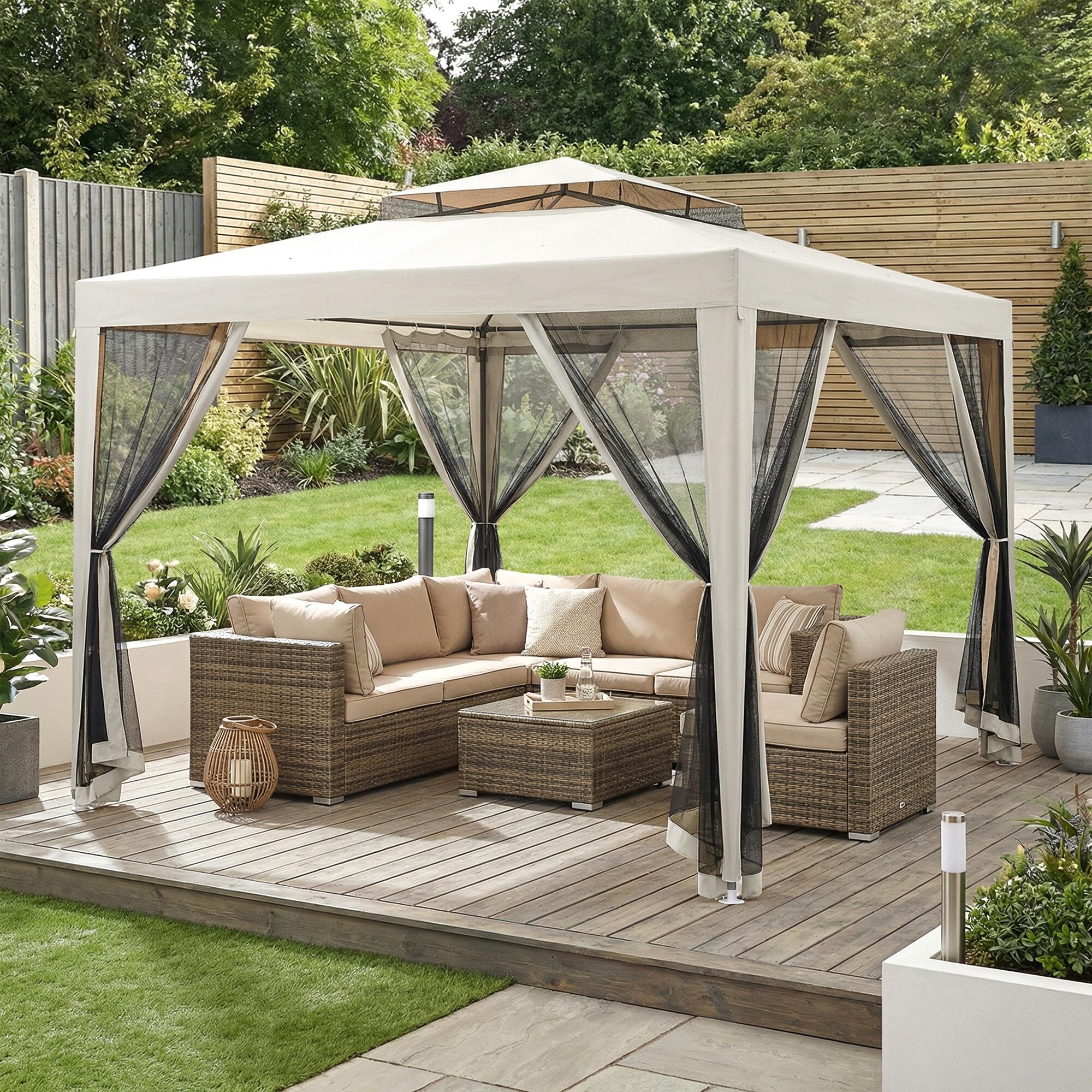 Carpa de Jardín Outsunny 297x297x268 cm Crema 2/7