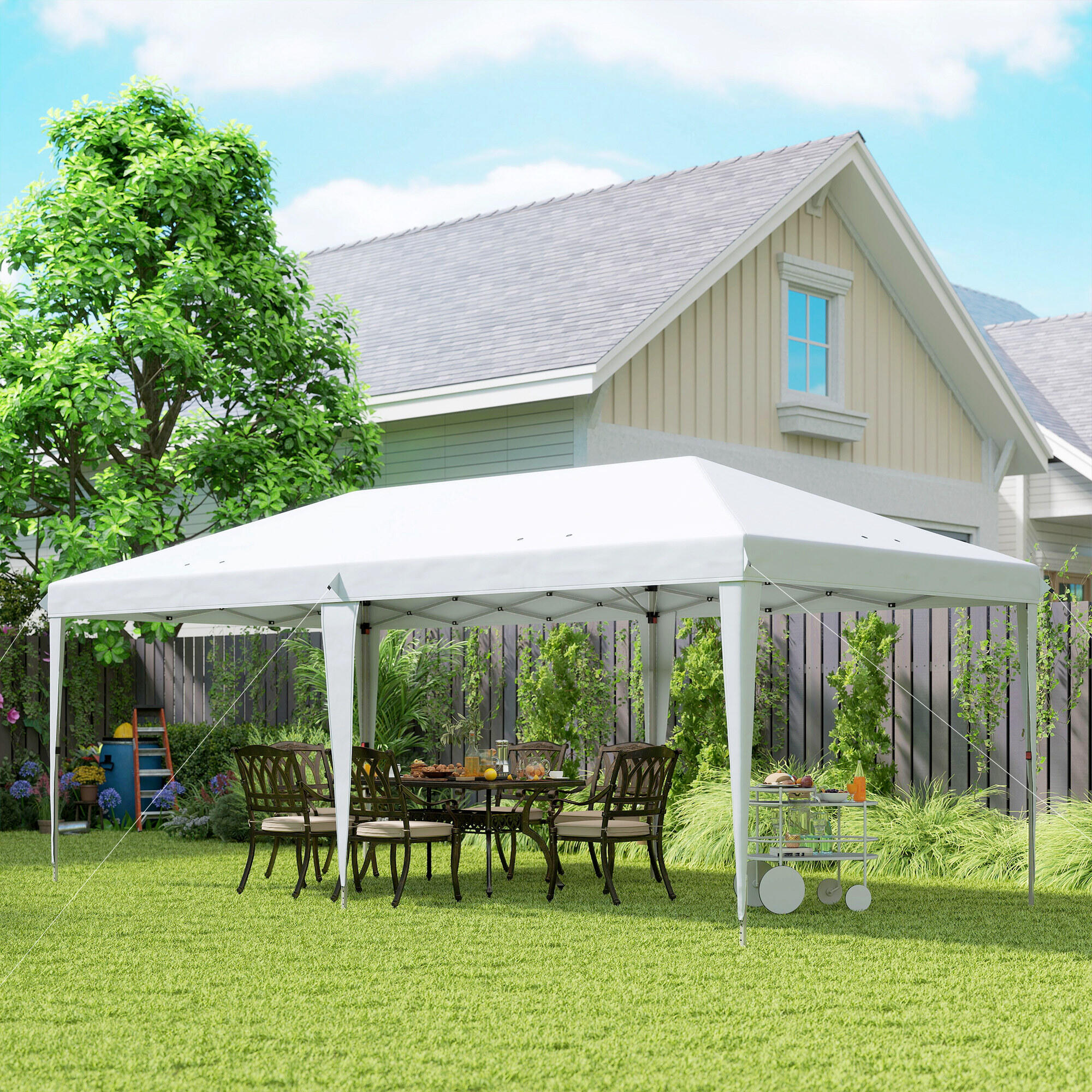 Carpa Plegable Outsunny 595x294x267 cm Blanco 5/8
