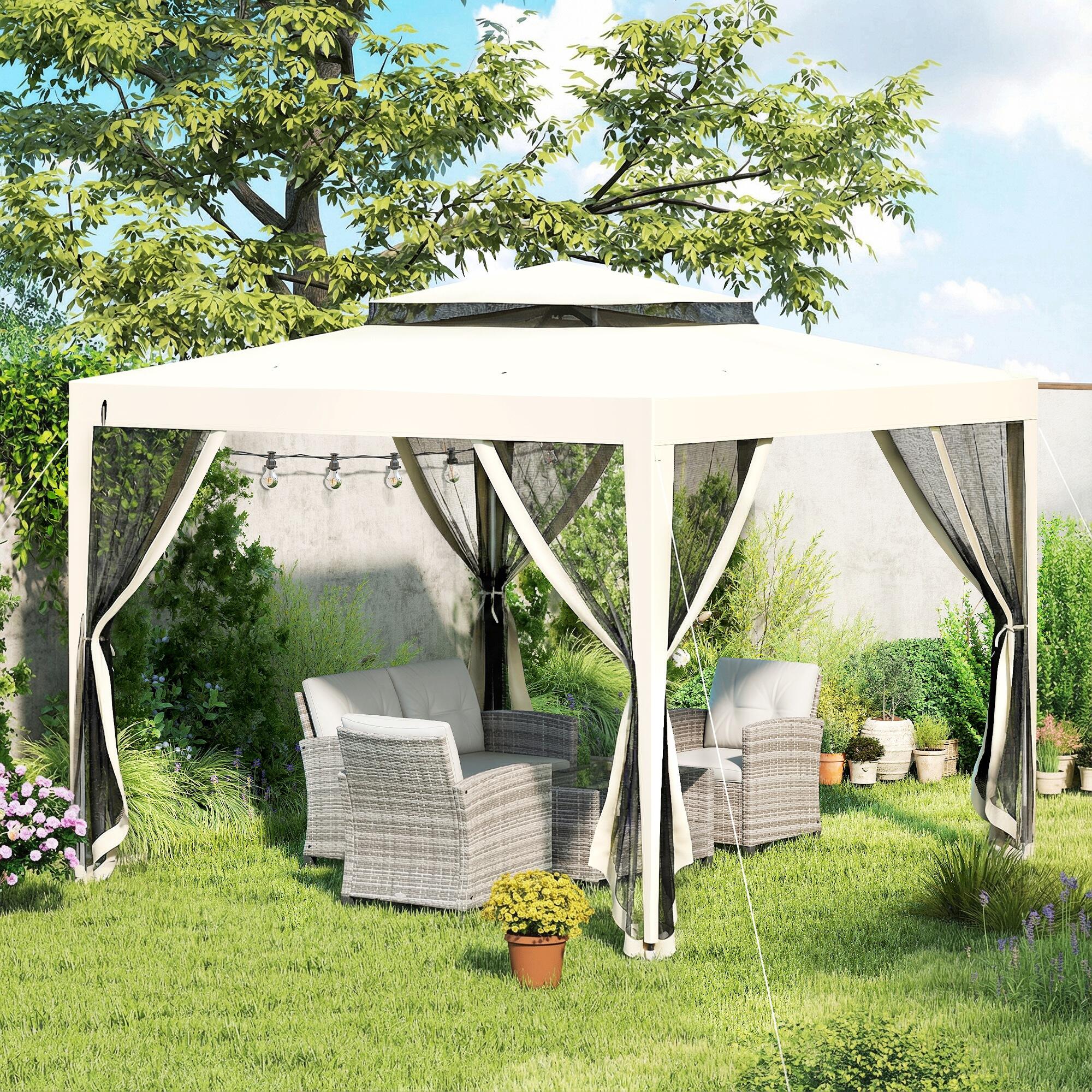 Carpa de Jardín Outsunny 297x297x268 cm Crema 5/7