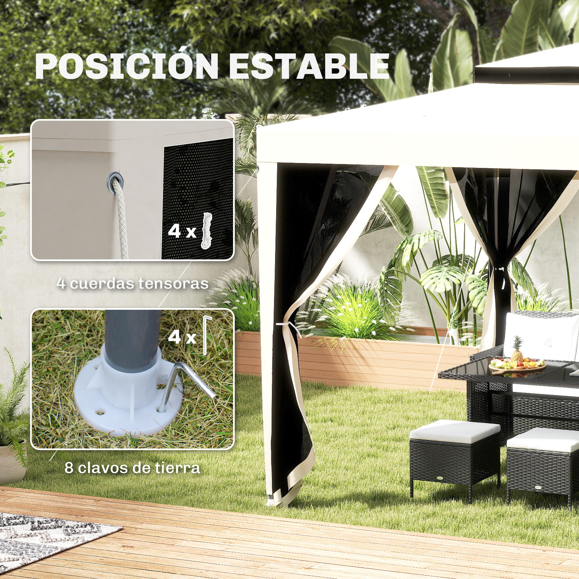 Carpa de Jardín Outsunny 297x297x268 cm Crema 4/7