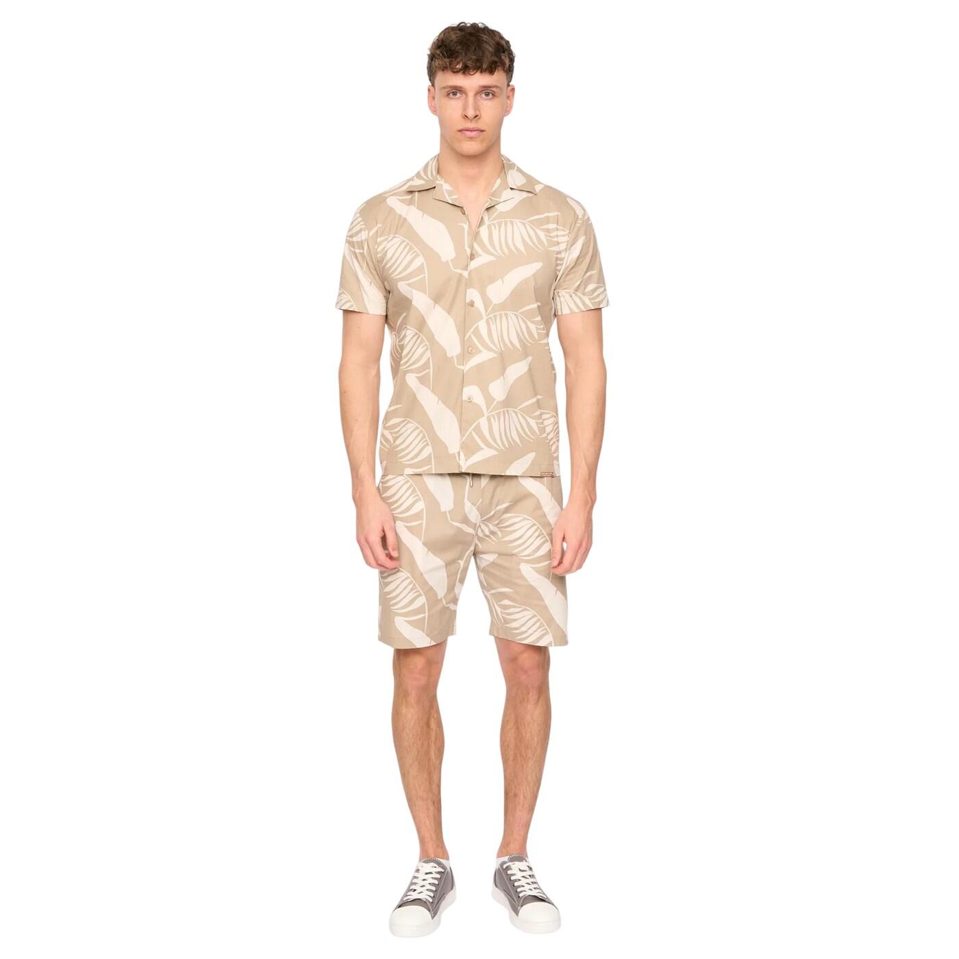 Duck and Cover Mens Hopkinton Tropical Leaves Breathable Shirt And Shorts Set