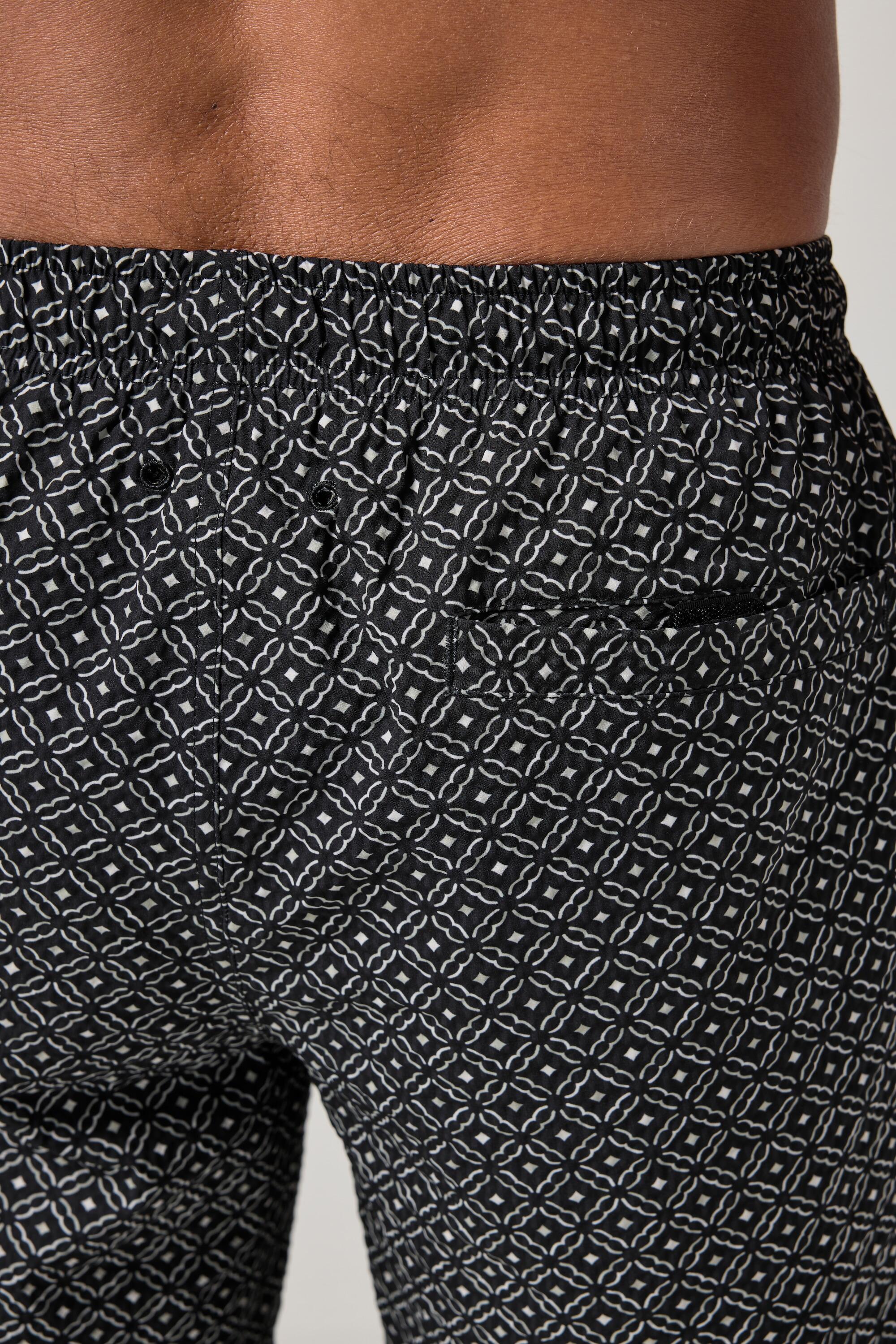 Herren Badeshorts Beachwear Seersucker-Struktur Alloverprint Elastikbund 3/5
