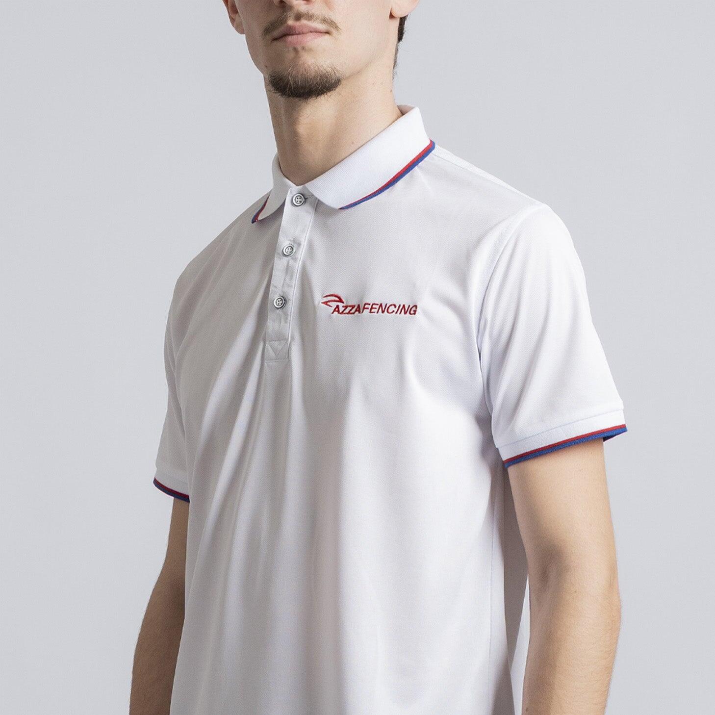 AZZA FENCING Polo de Performance — Piqué Respirável, Manga Curta, Branco 5/6