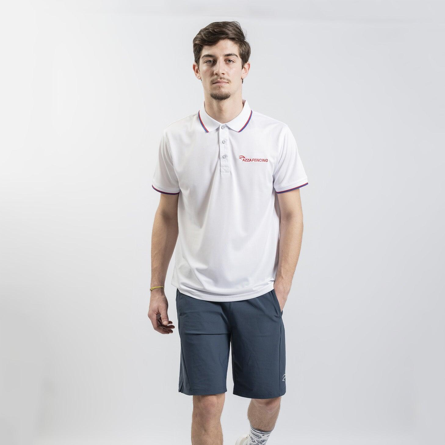 AZZA FENCING Polo de Performance — Piqué Respirável, Manga Curta, Branco 4/6