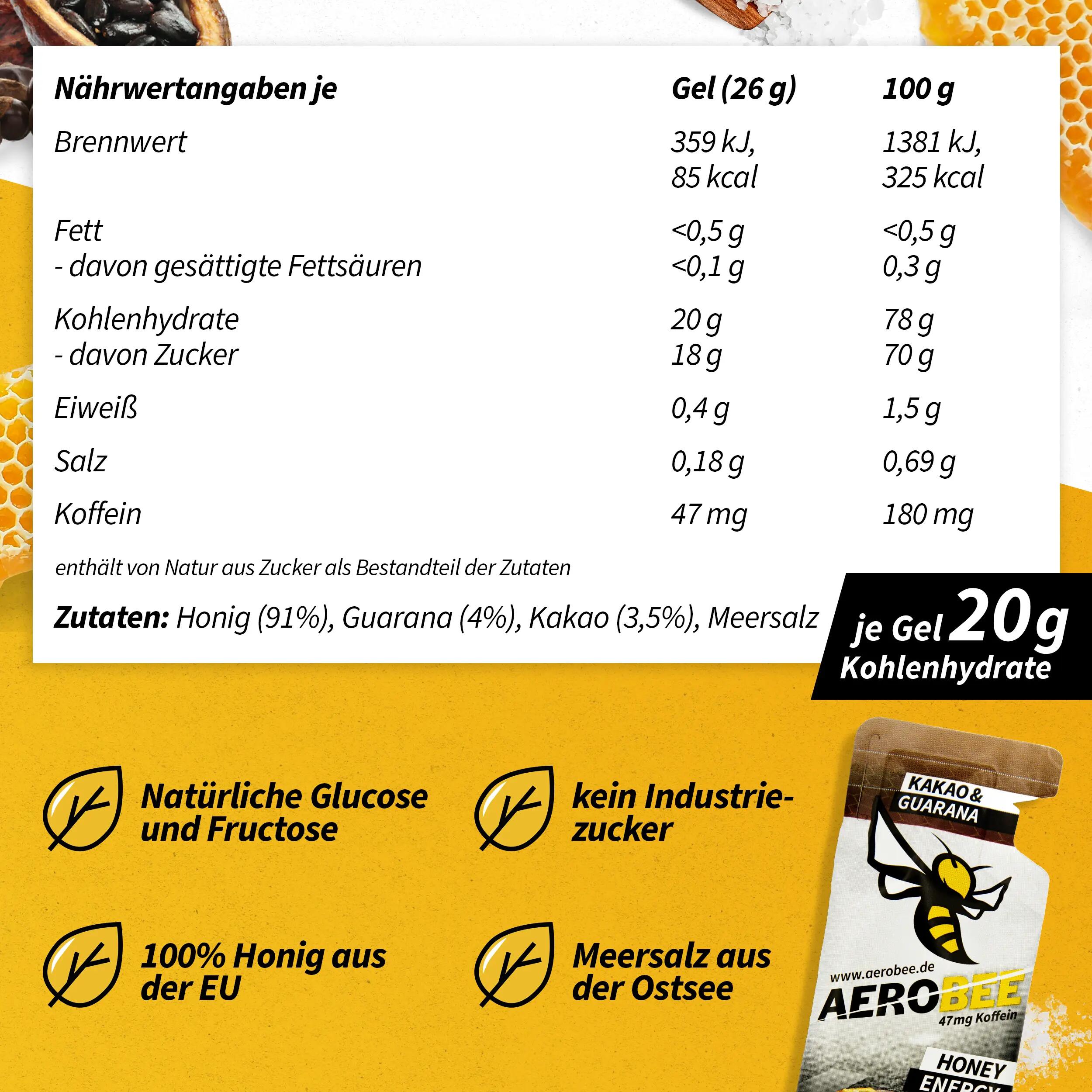10er Pack AEROBEE Kakao & Guarana Energy Gel 5/7