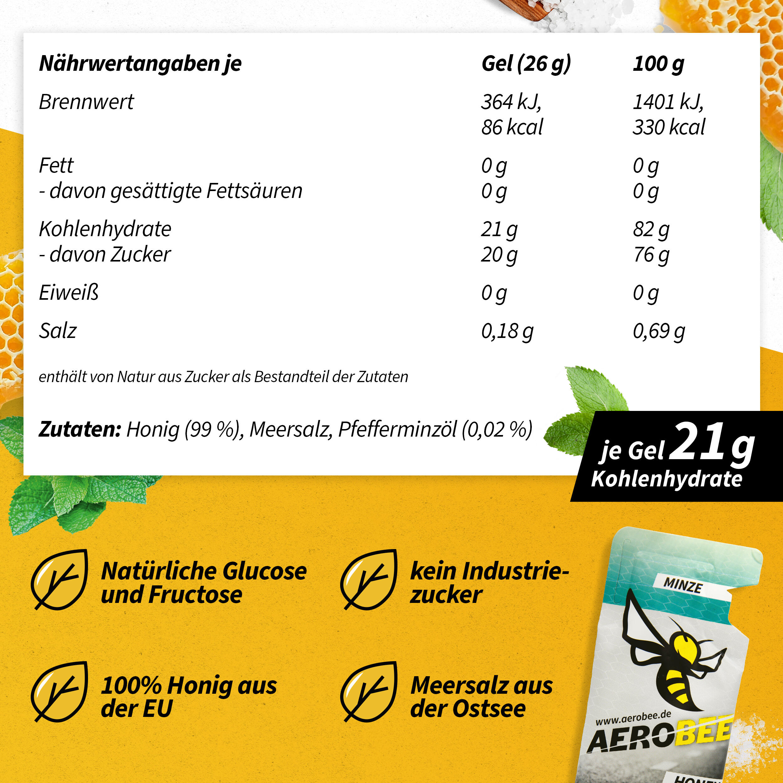 10er Pack AEROBEE Minze Energy Gel 5/7
