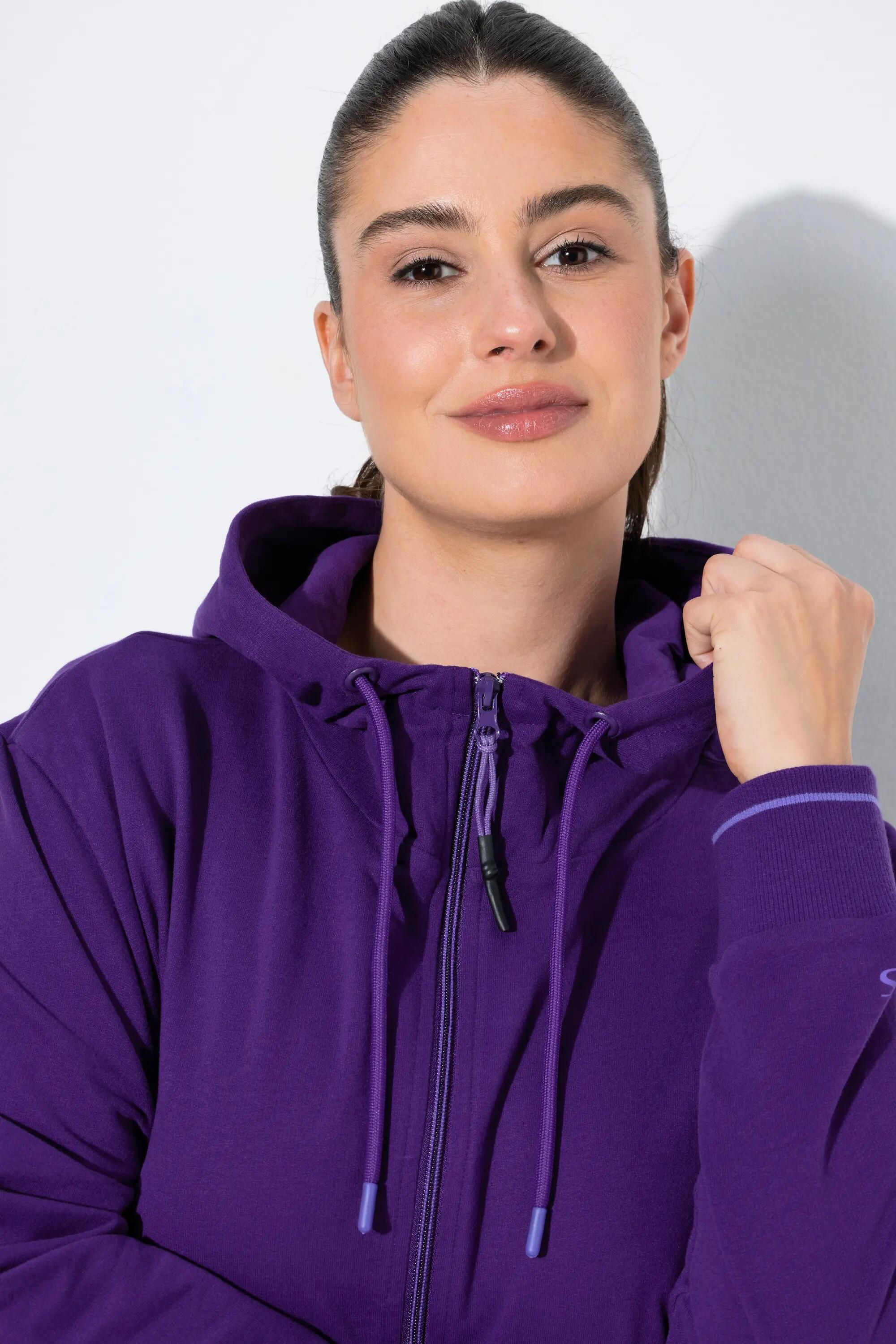 Damen Sweatjacke Zierpaspel Oversized Kapuze 2-Wege-Zipper 3/7