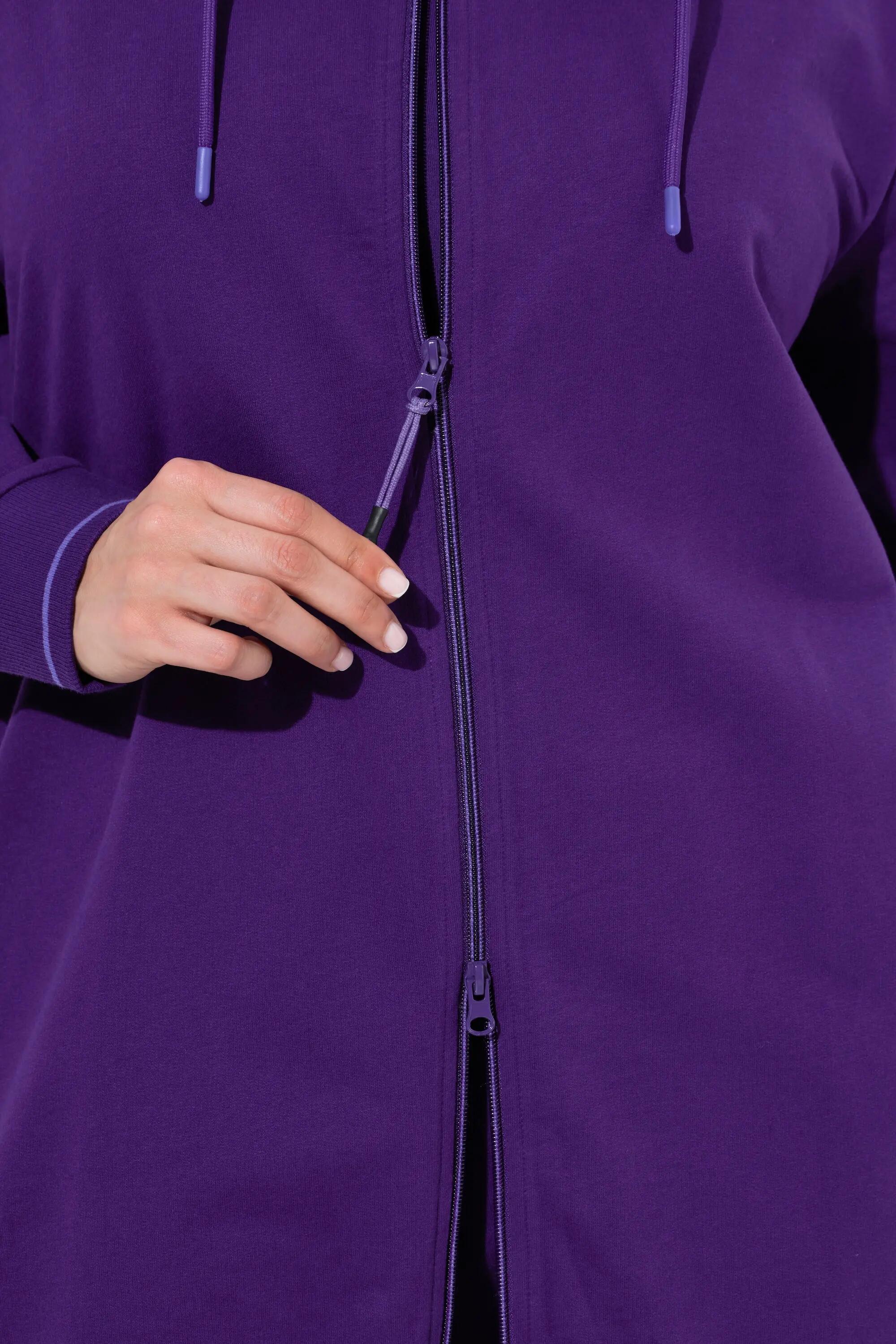 Damen Sweatjacke Zierpaspel Oversized Kapuze 2-Wege-Zipper 5/7
