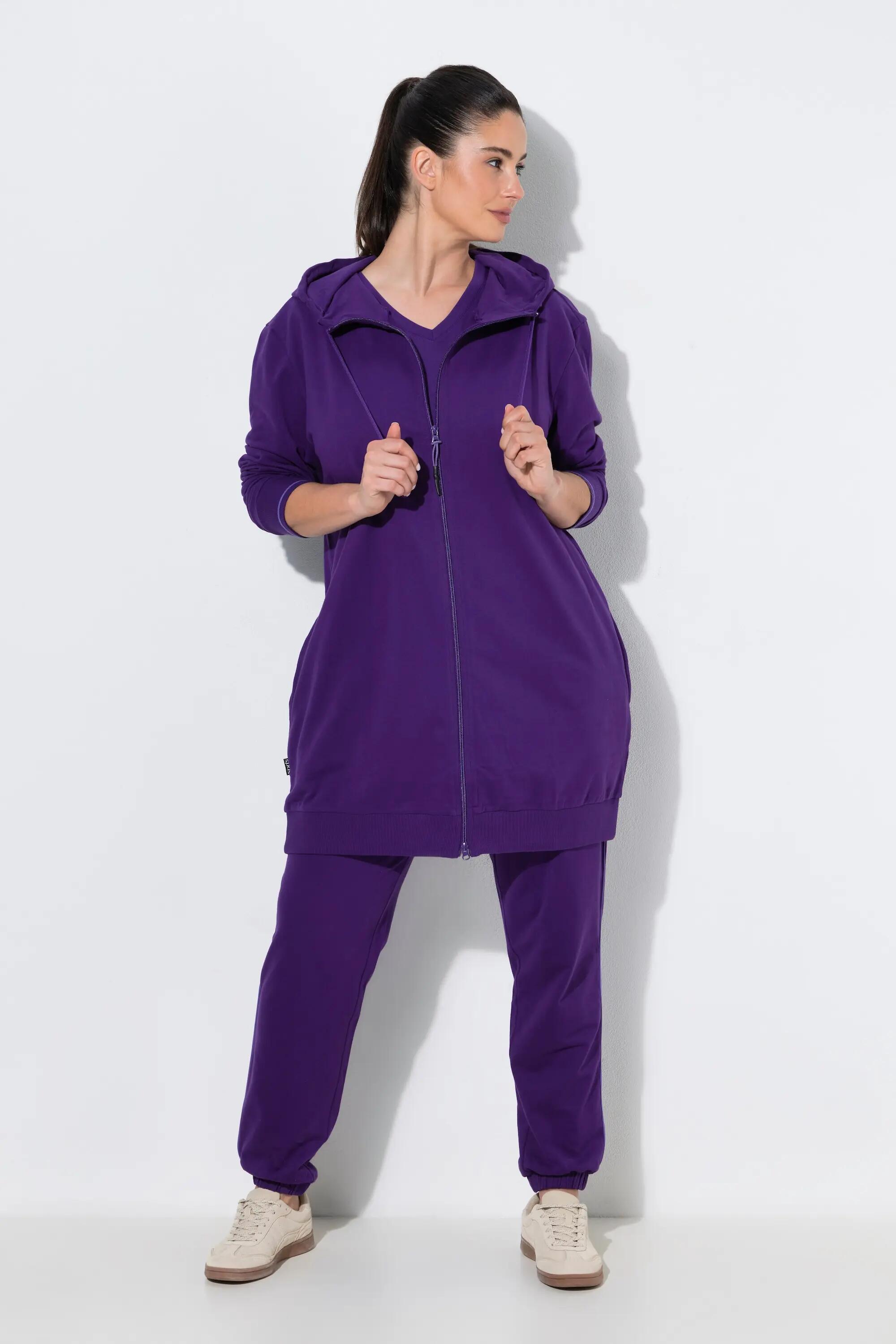 Damen Sweatjacke Zierpaspel Oversized Kapuze 2-Wege-Zipper 6/7