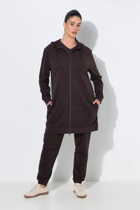 Damen Sweatjacke Zierpaspel Oversized Kapuze 2-Wege-Zipper