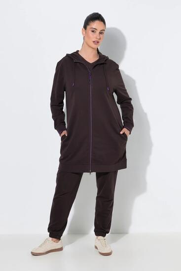 Damen Sweatjacke Zierpaspel Oversized Kapuze 2-Wege-Zipper
