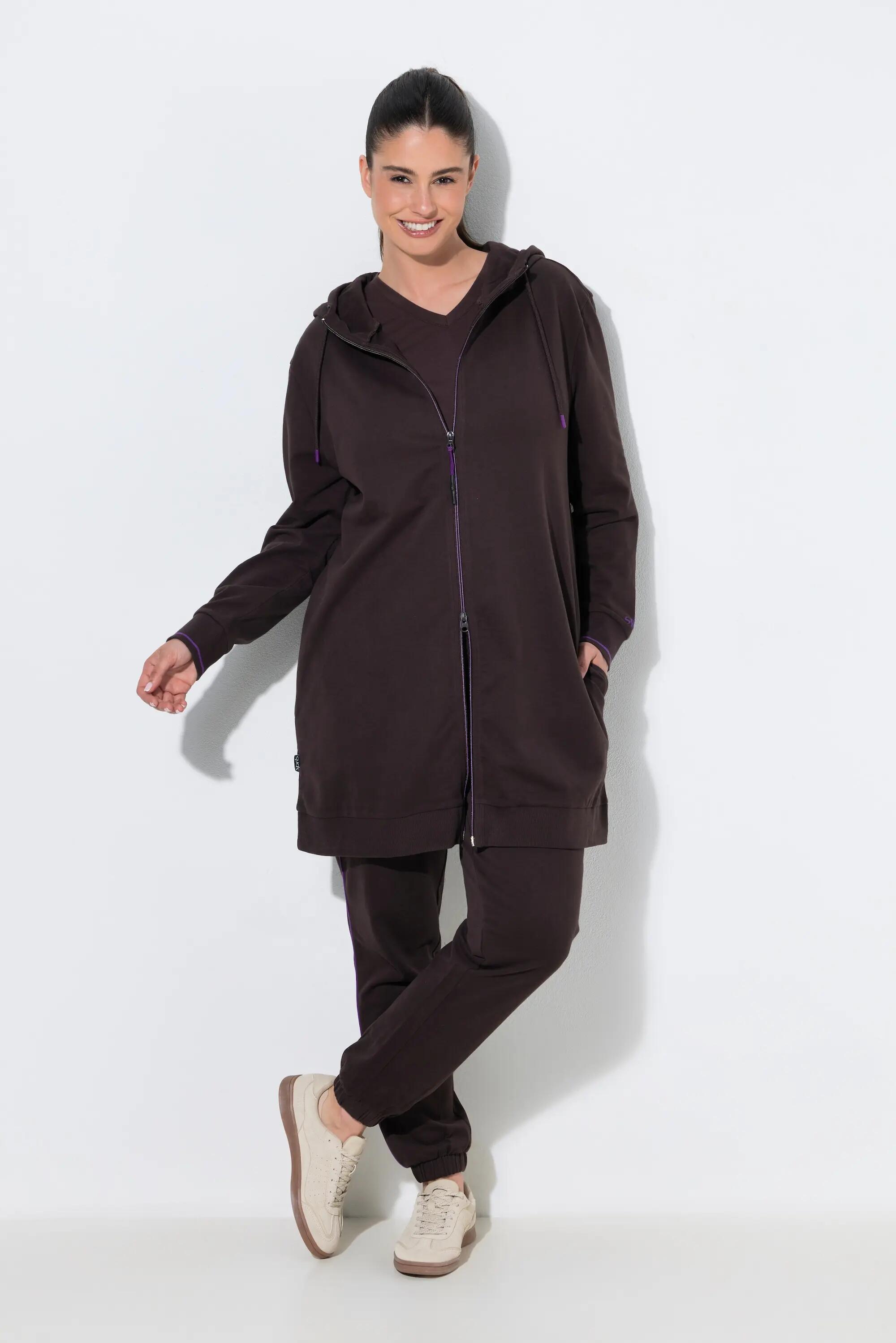 Damen Sweatjacke Zierpaspel Oversized Kapuze 2-Wege-Zipper 6/7