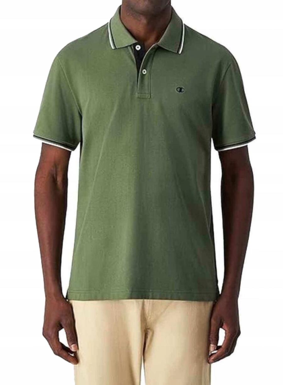 Polo da uomo CHAMPION, in cotone, sportiva, verde 3/4