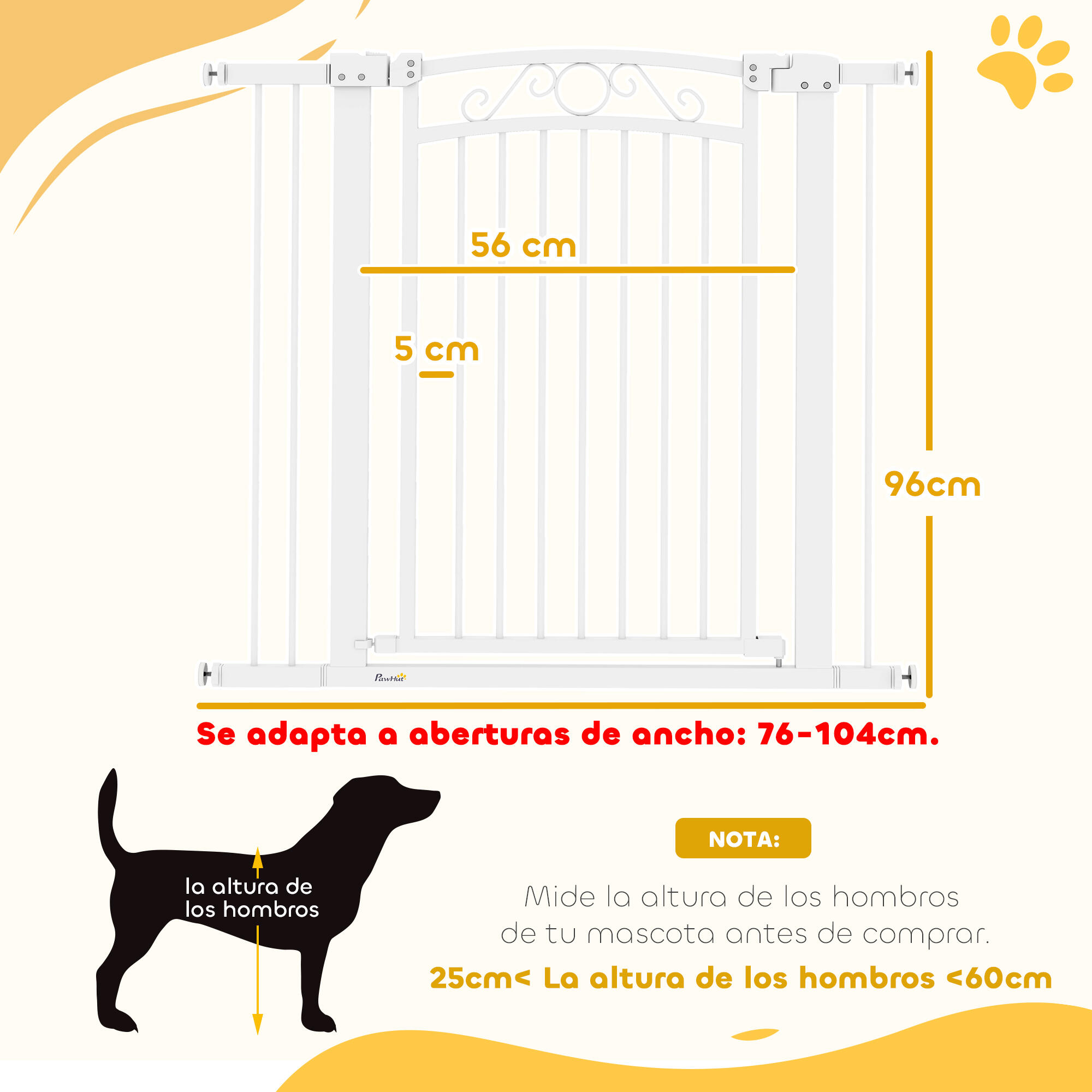 Barrera para Perros PawHut 104x4x96 cm Blanco 3/6