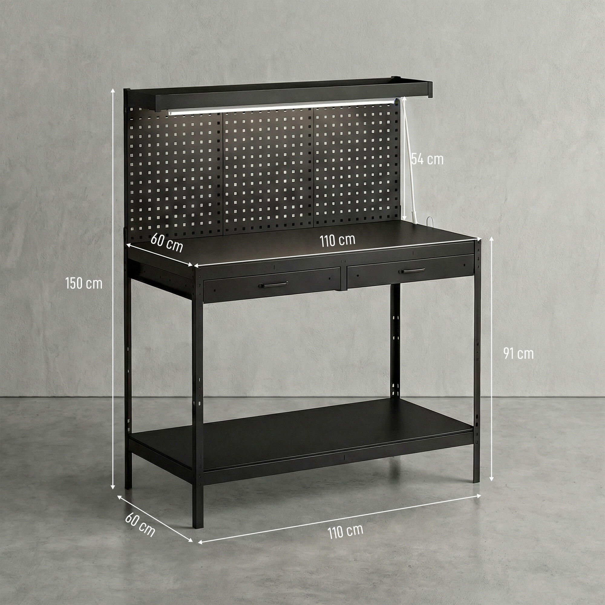 Banco de Trabajo HOMCOM 110x60x150 cm Negro 3/5