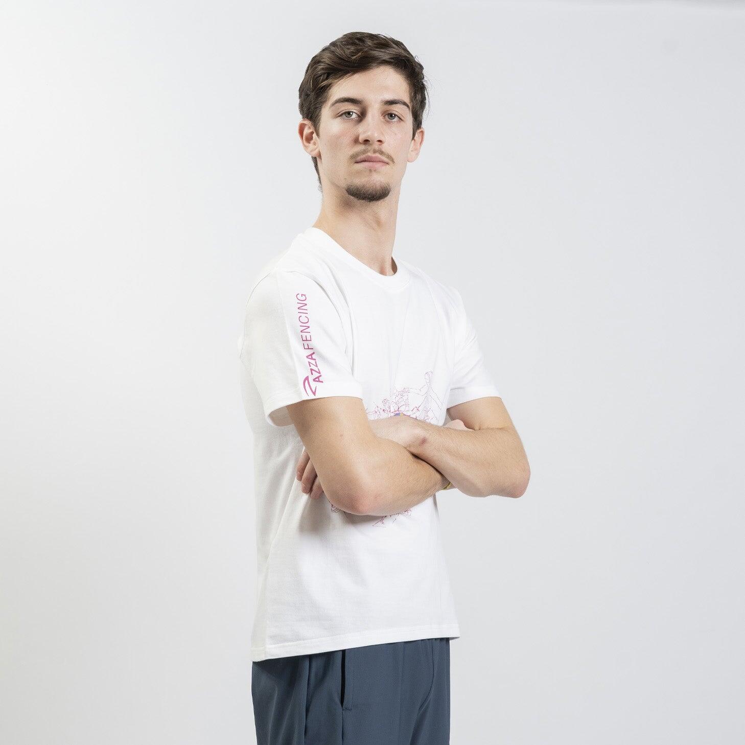 Camiseta de algodão AZZA FENCING com padrão elétrico Branca 4/6