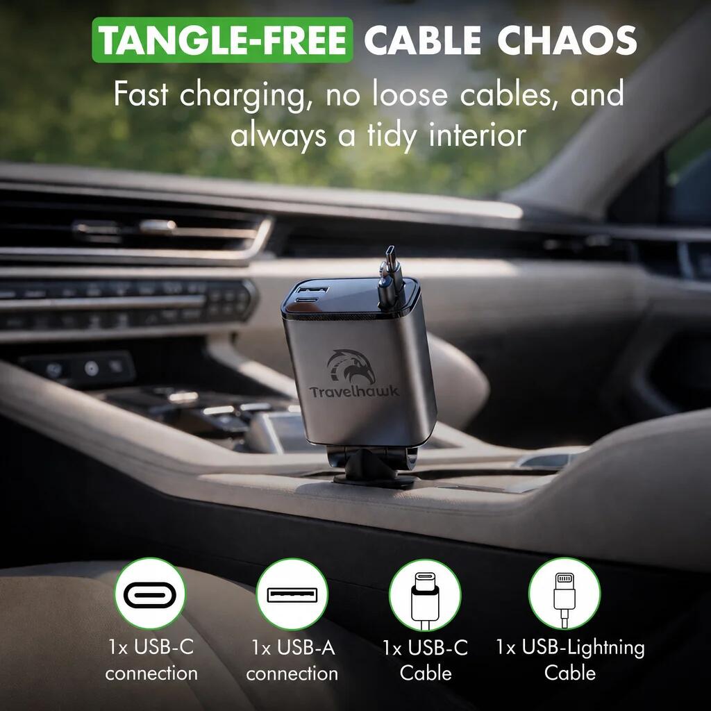 Cargador de coche de 86 W con USB-C y cargador rápido Lightning. 3/5