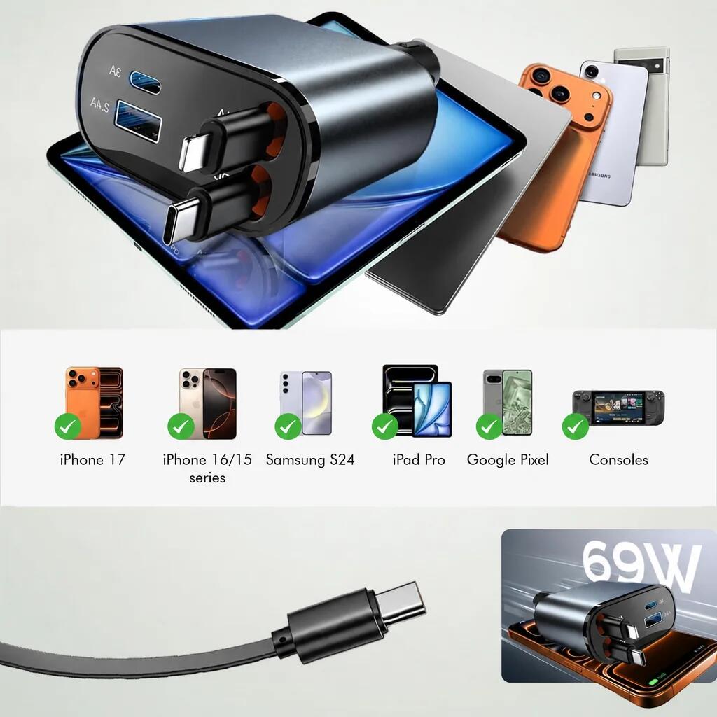 Cargador de coche de 86 W con USB-C y cargador rápido Lightning. 5/5
