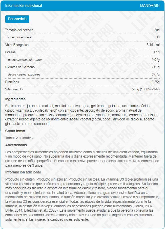Vitamina D3 Gummies - 60 Gummies Mandarina LifePRO 2/2