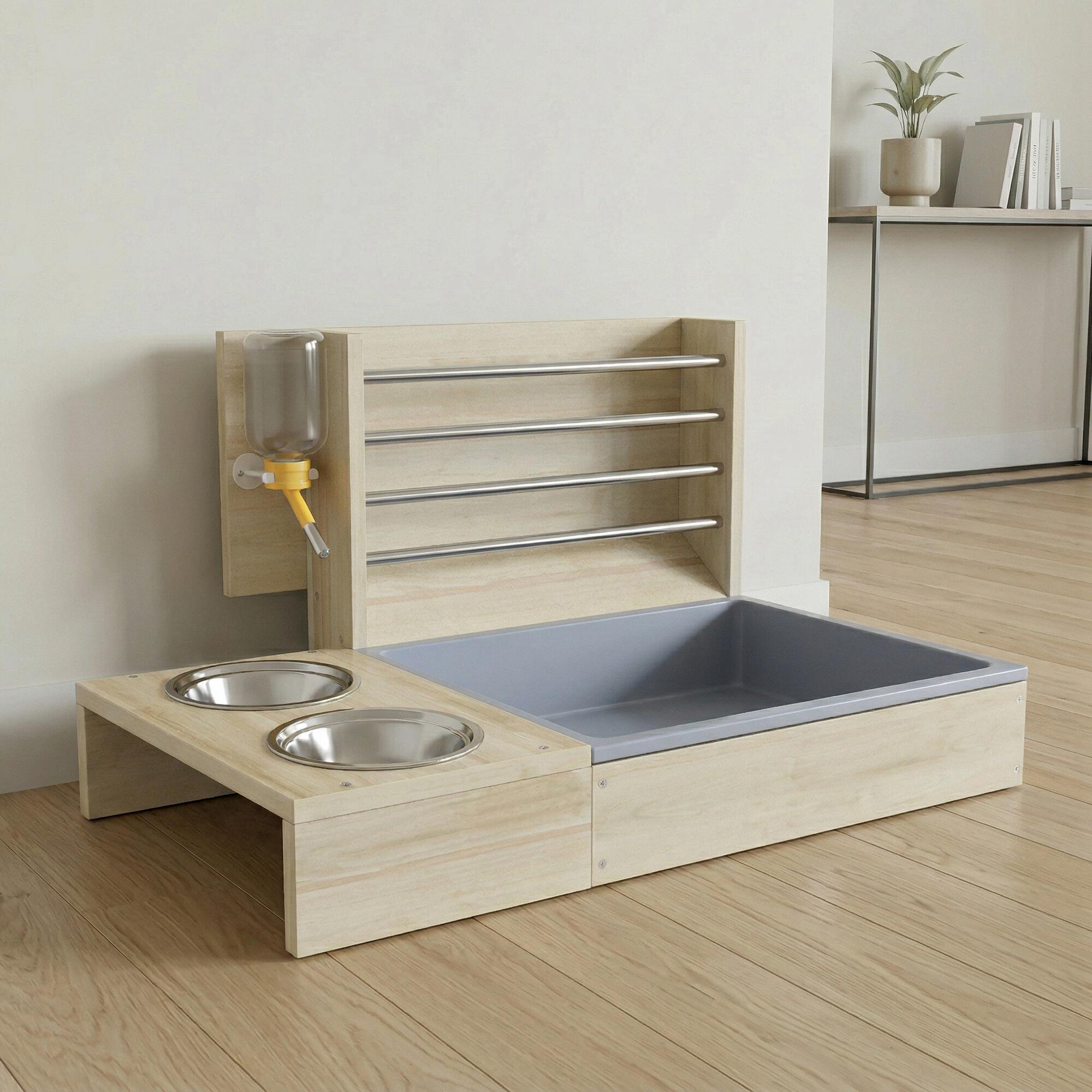 Comedero Heno Conejos PawHut 58x40x32 cm Madera Natural 2/5